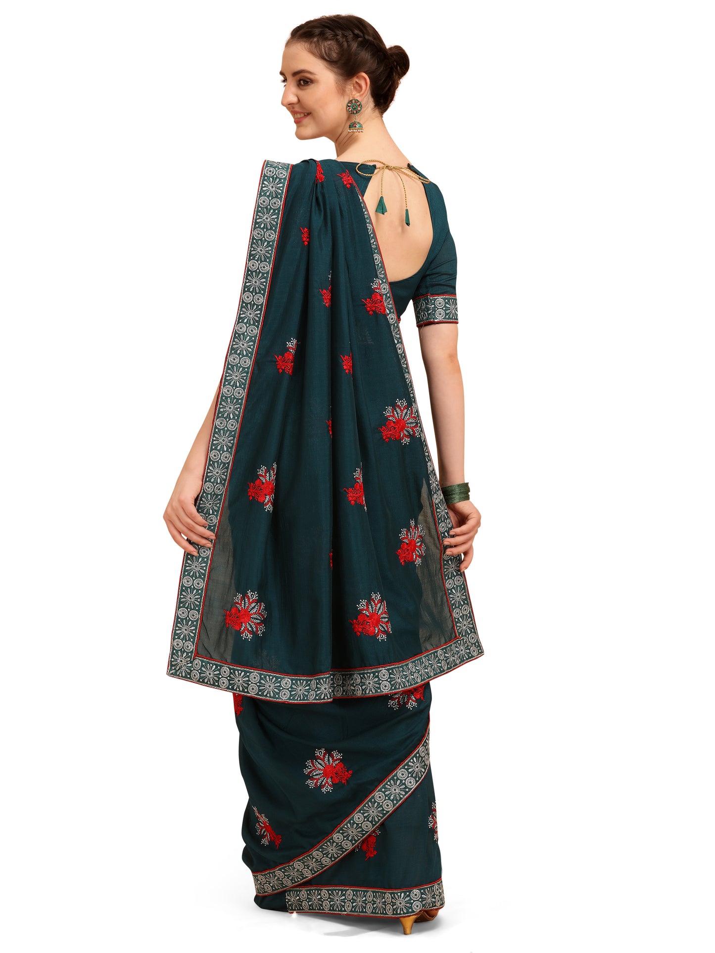 Dhiyona RV Women's Vichitra Silk With Zari Embroidery Saree ( KVD1357 )