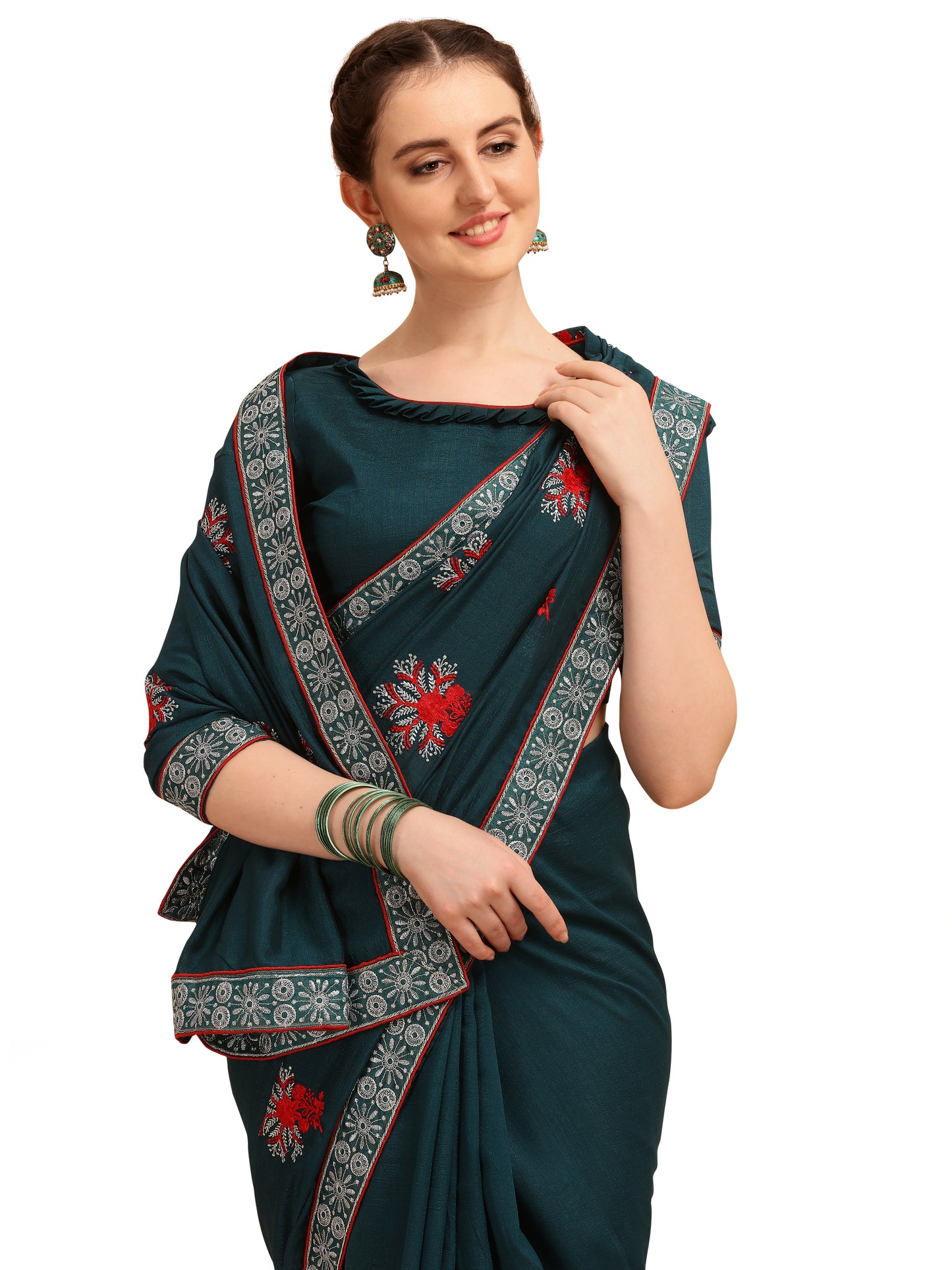 Dhiyona RV Women's Vichitra Silk With Zari Embroidery Saree ( KVD1357 )