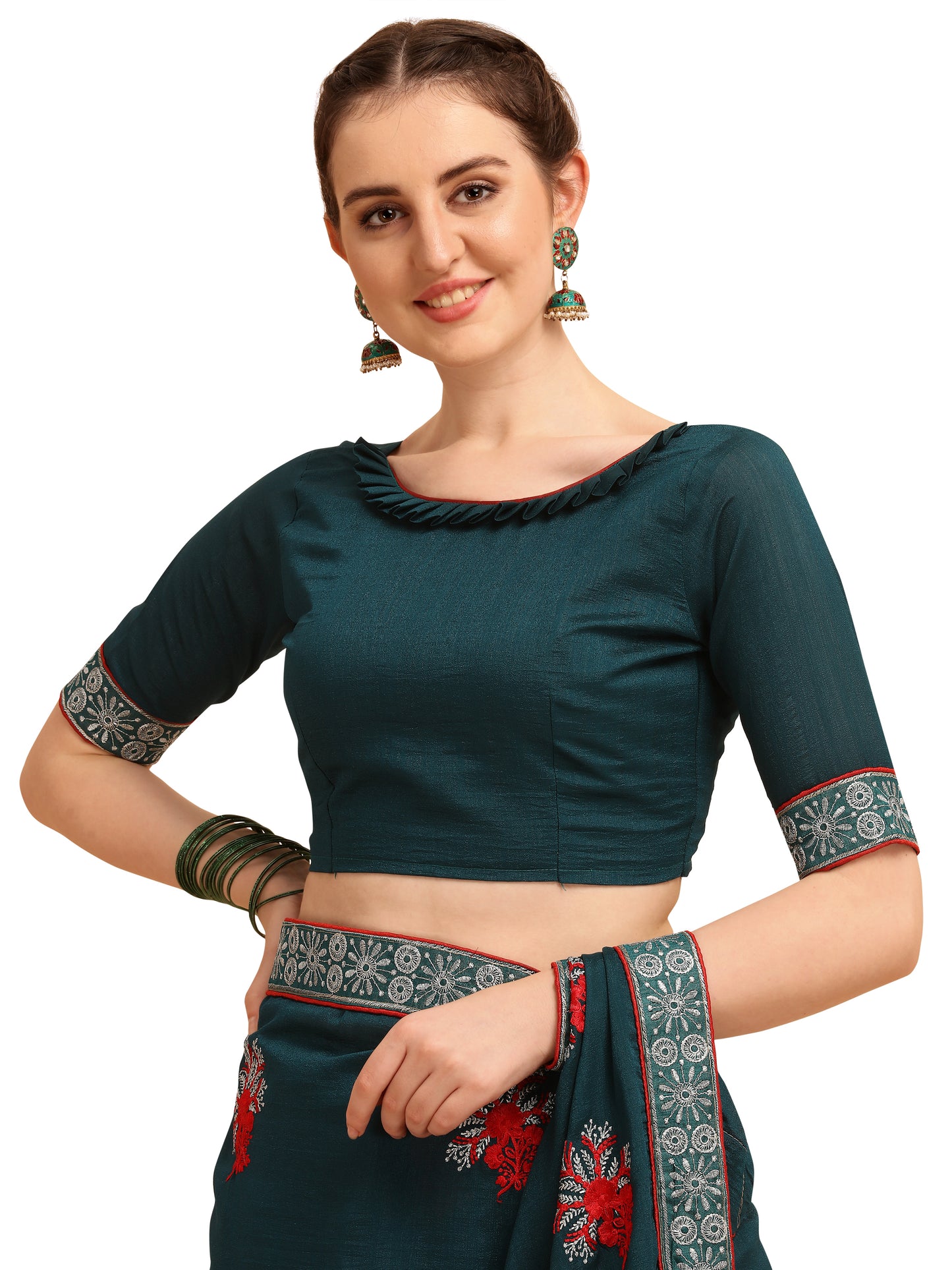 Dhiyona RV Women's Vichitra Silk With Zari Embroidery Saree ( KVD1357 )