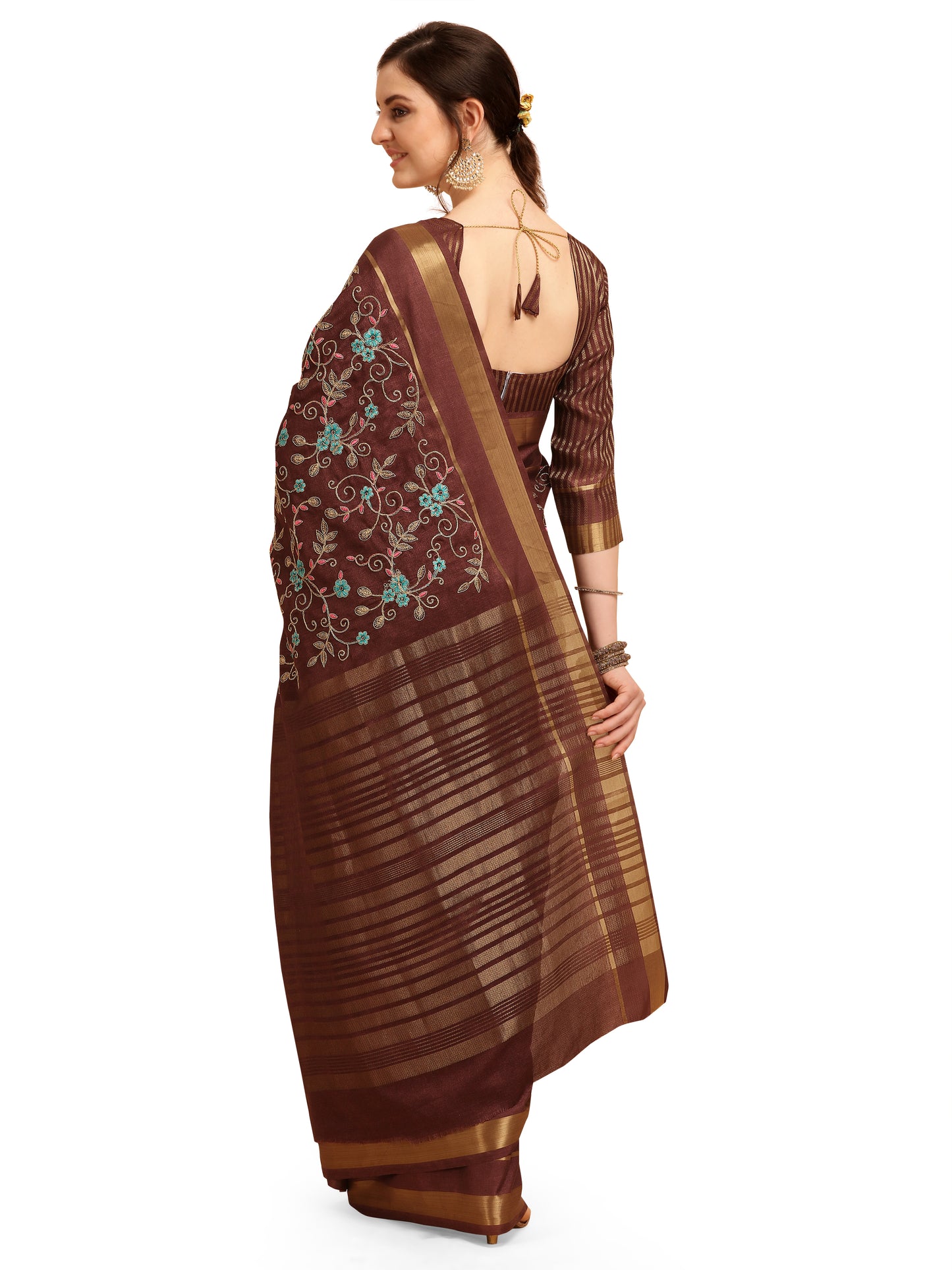 Dhiyona RV Women's Soft Cotton With Zari Embroidery Saree ( KVD1359 )