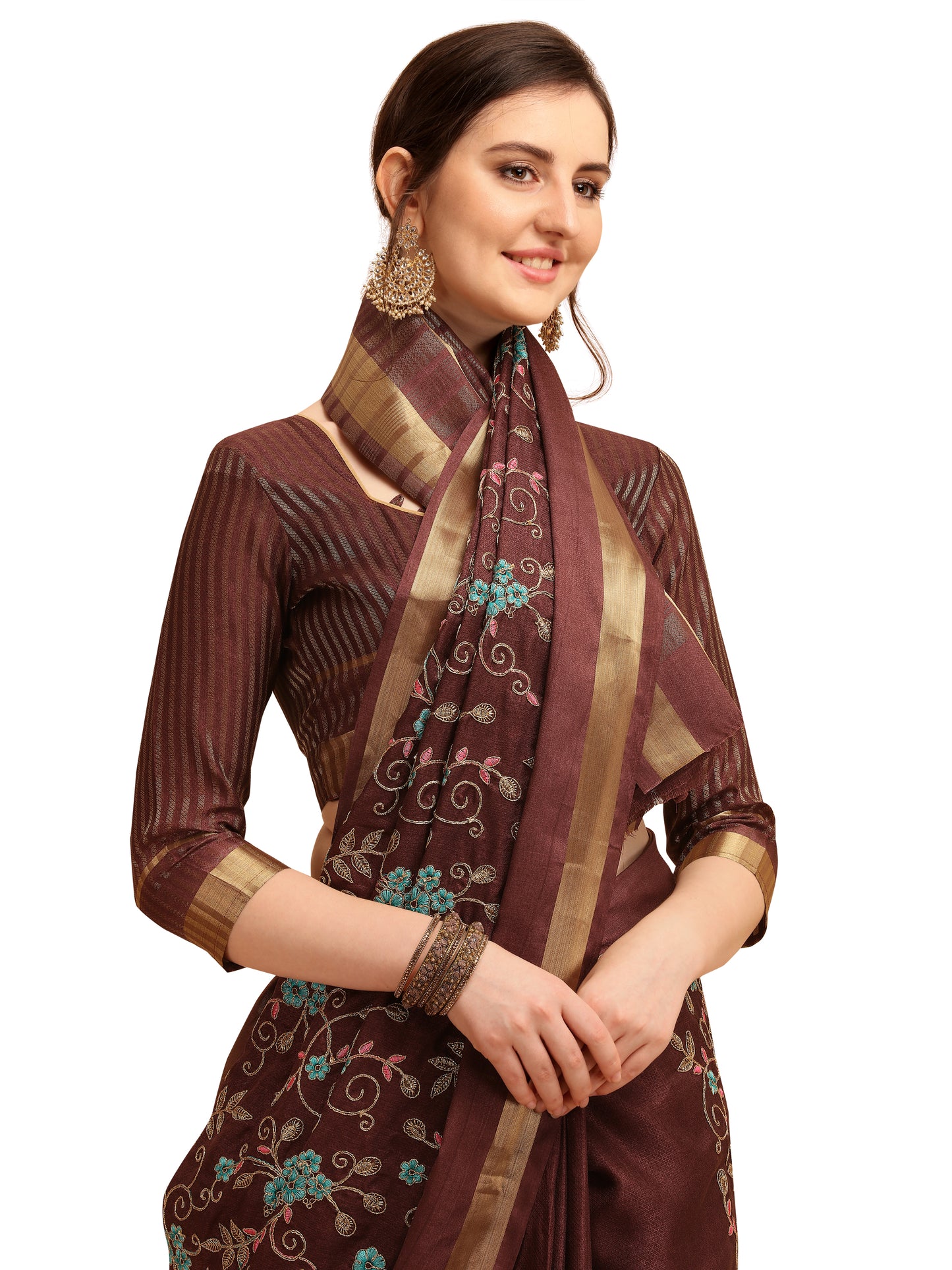 Dhiyona RV Women's Soft Cotton With Zari Embroidery Saree ( KVD1359 )