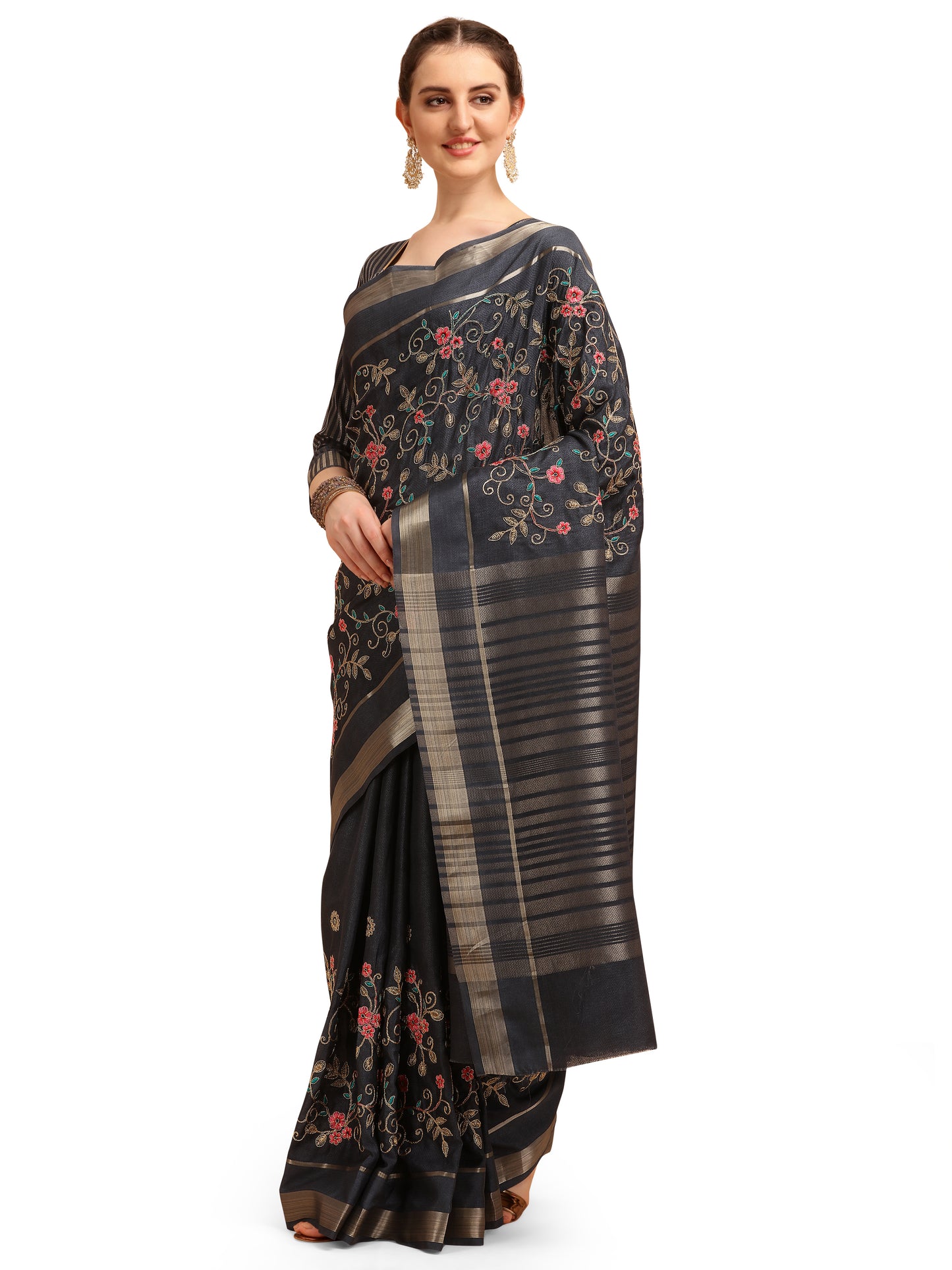 Dhiyona RV Women's Soft Cotton With Zari Embroidery Saree ( KVD1362 )