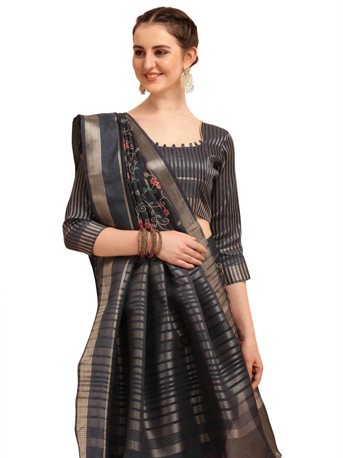 Dhiyona RV Women's Soft Cotton With Zari Embroidery Saree ( KVD1362 )