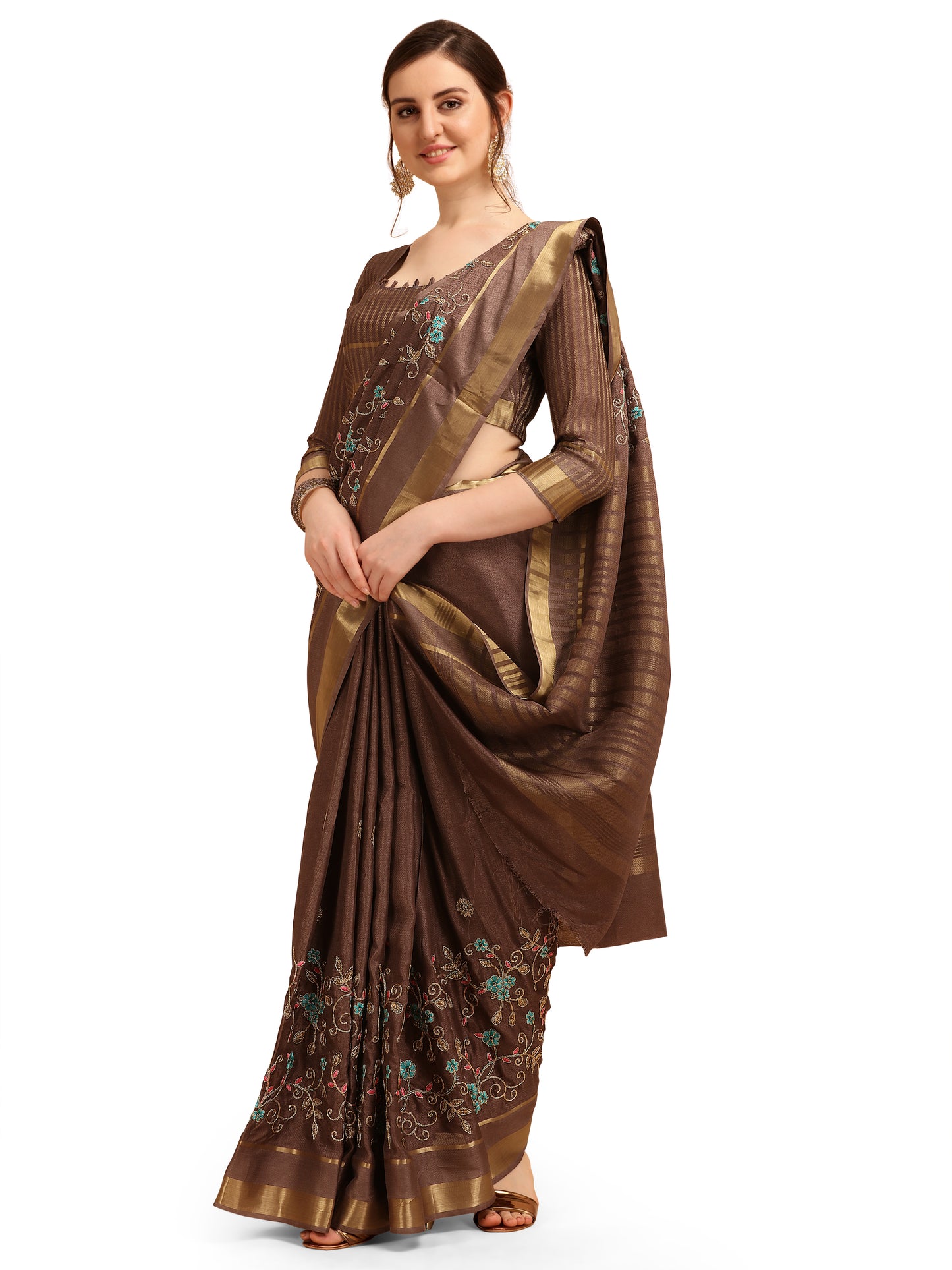 Dhiyona RV Women's Soft Cotton With Zari Embroidery Saree ( KVD1363 )