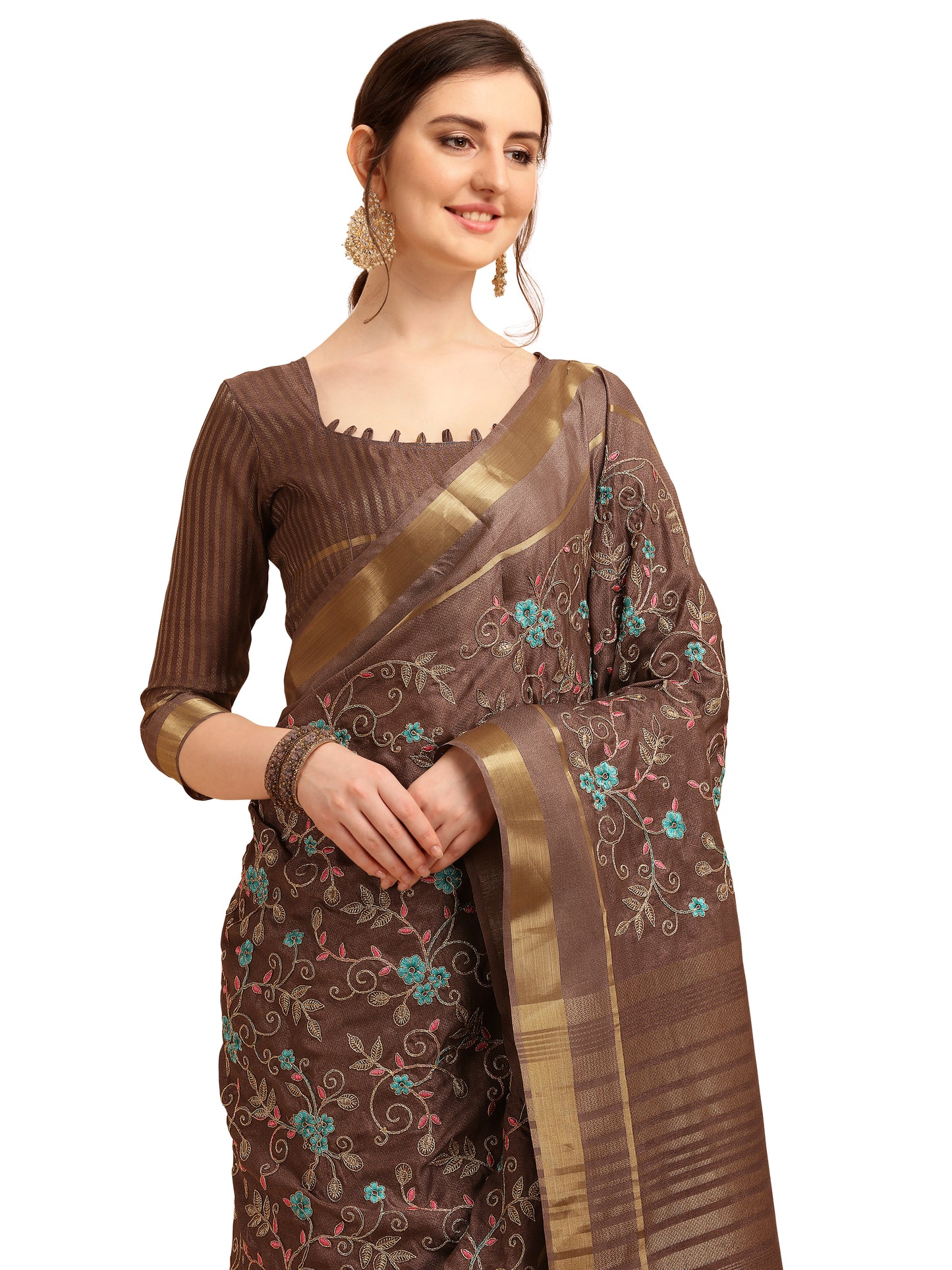 Dhiyona RV Women's Soft Cotton With Zari Embroidery Saree ( KVD1363 )