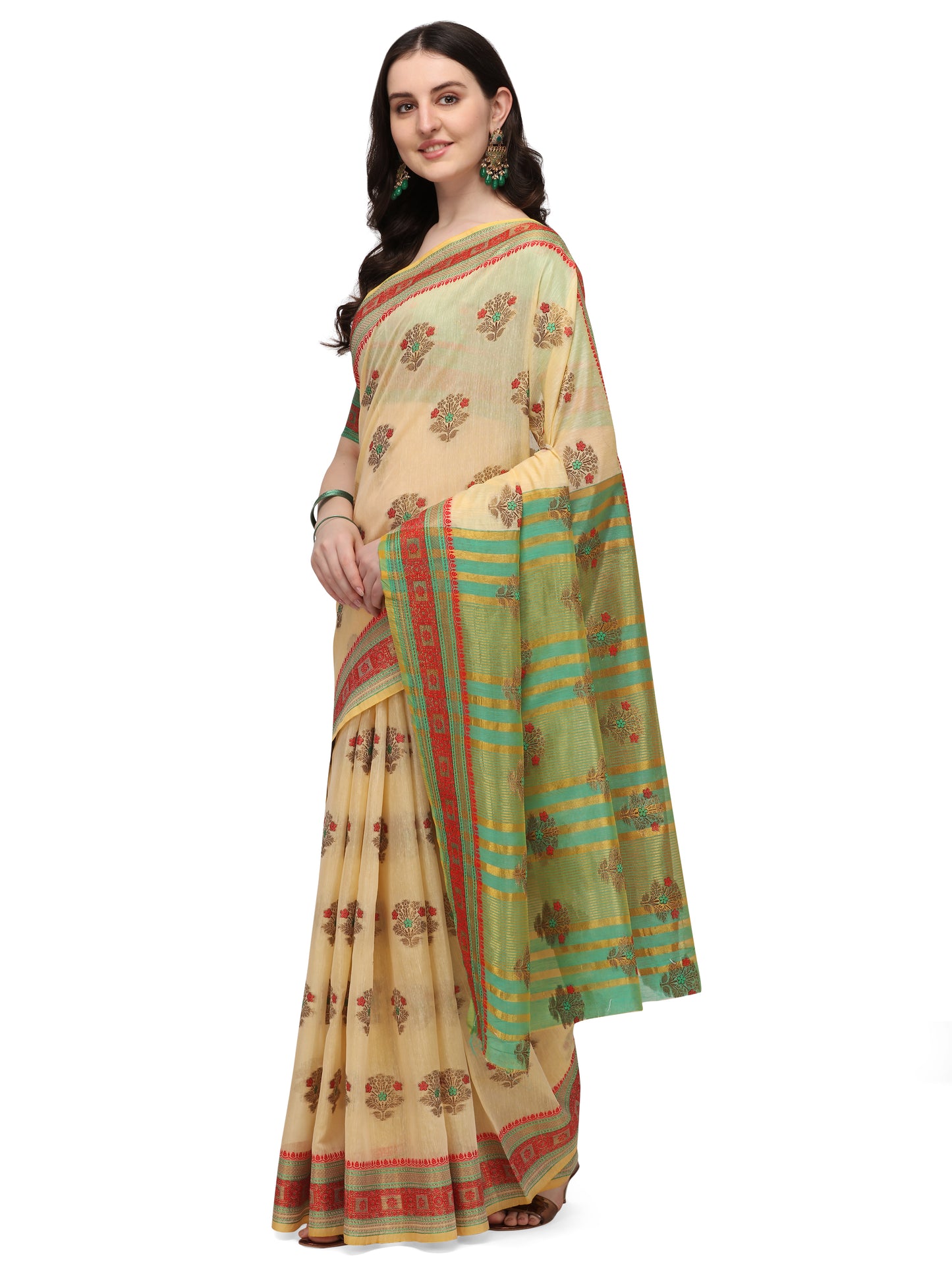 Dhiyona RV Women's Jacquard Cotton Silk Zari Butti And Lace Border Saree ( KVD1429 )
