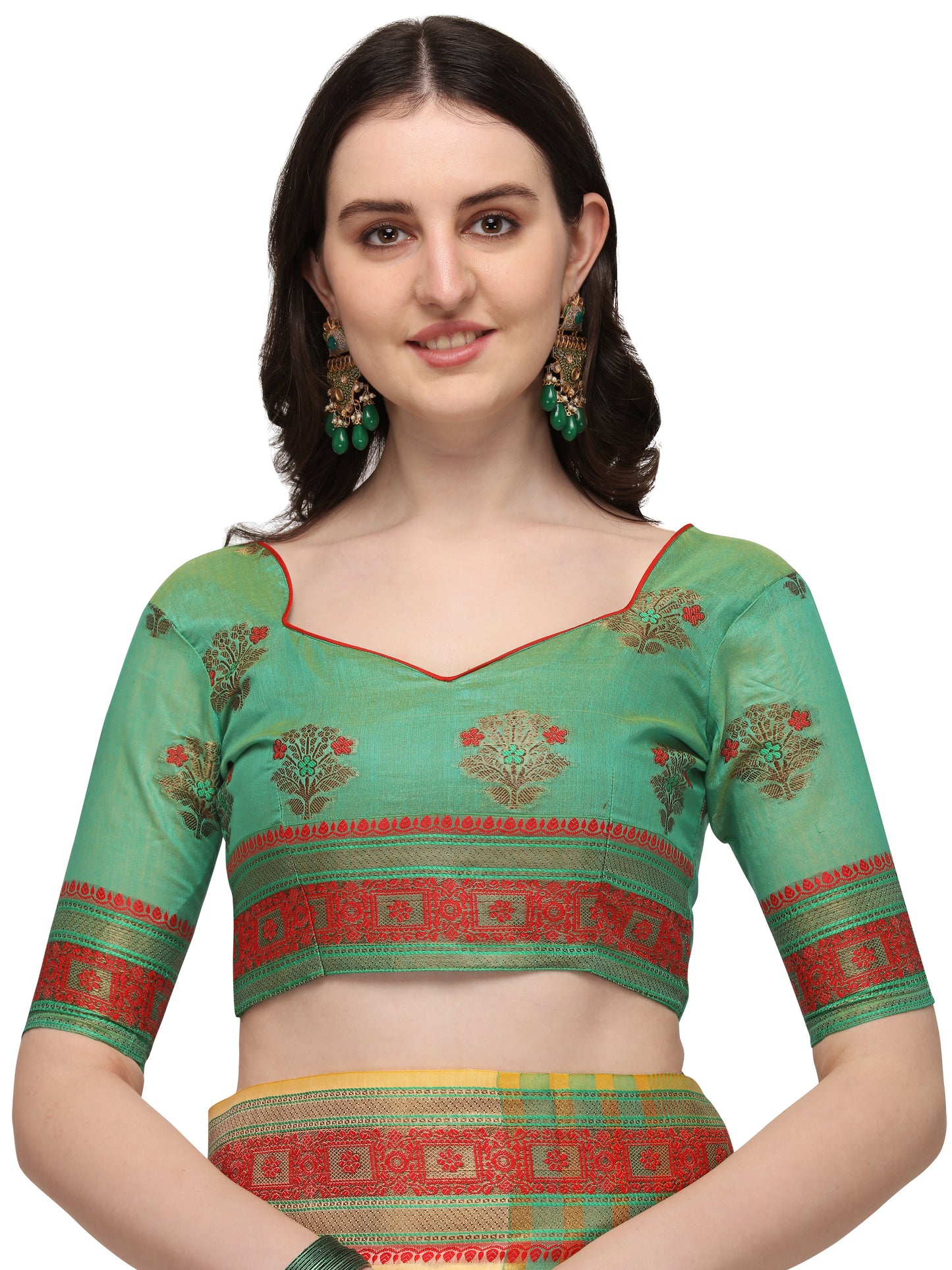 Dhiyona RV Women's Jacquard Cotton Silk Zari Butti And Lace Border Saree ( KVD1429 )