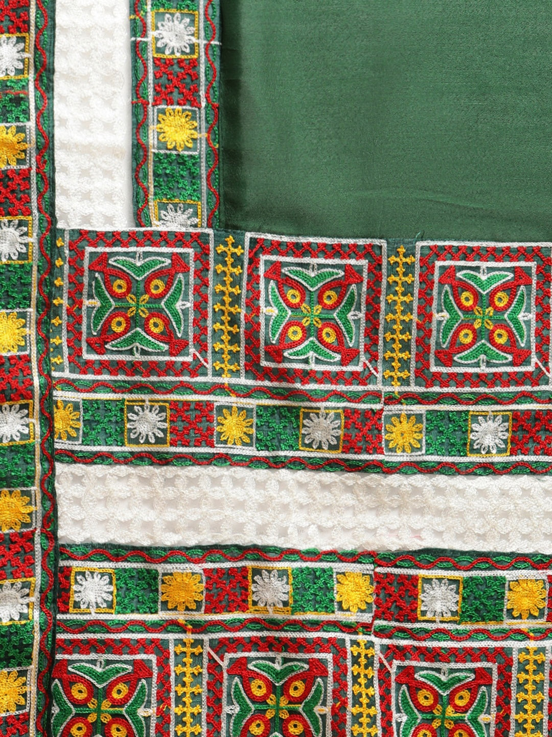 Dhiyona RV Women's Shiny Vichitra Multi Color Thread Kutchi Embroidery Saree With Blouse ( KVD1465 )