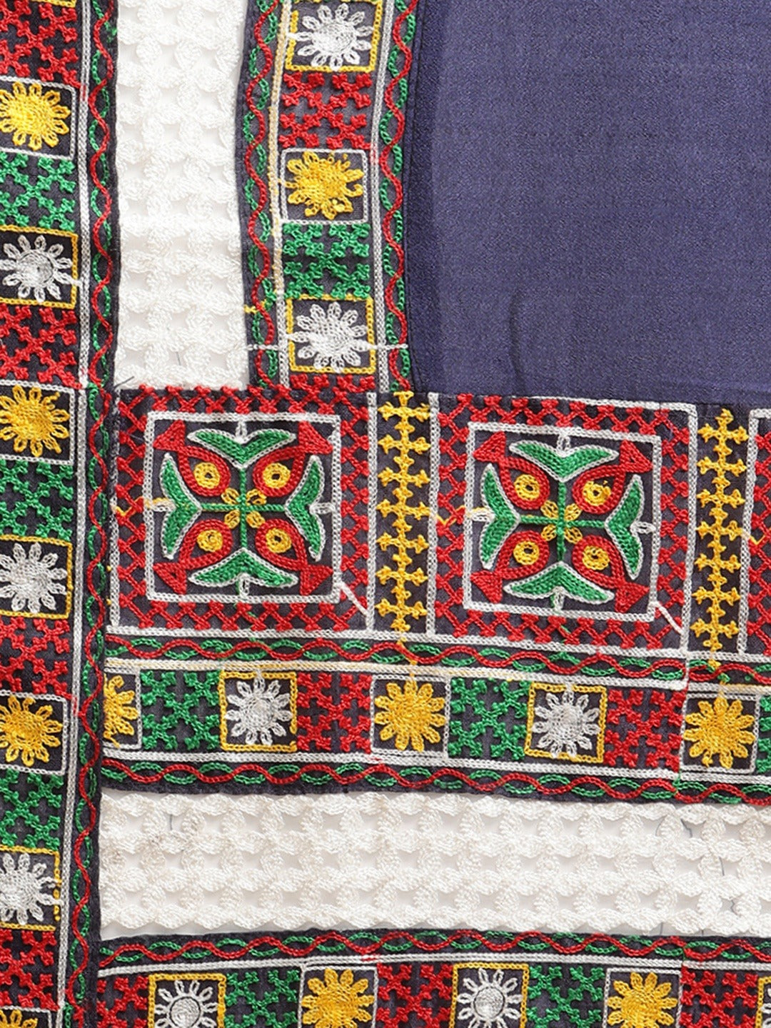 Dhiyona RV Women's Shiny Vichitra Multi Color Thread Kutchi Embroidery Saree With Blouse ( KVD1467 )