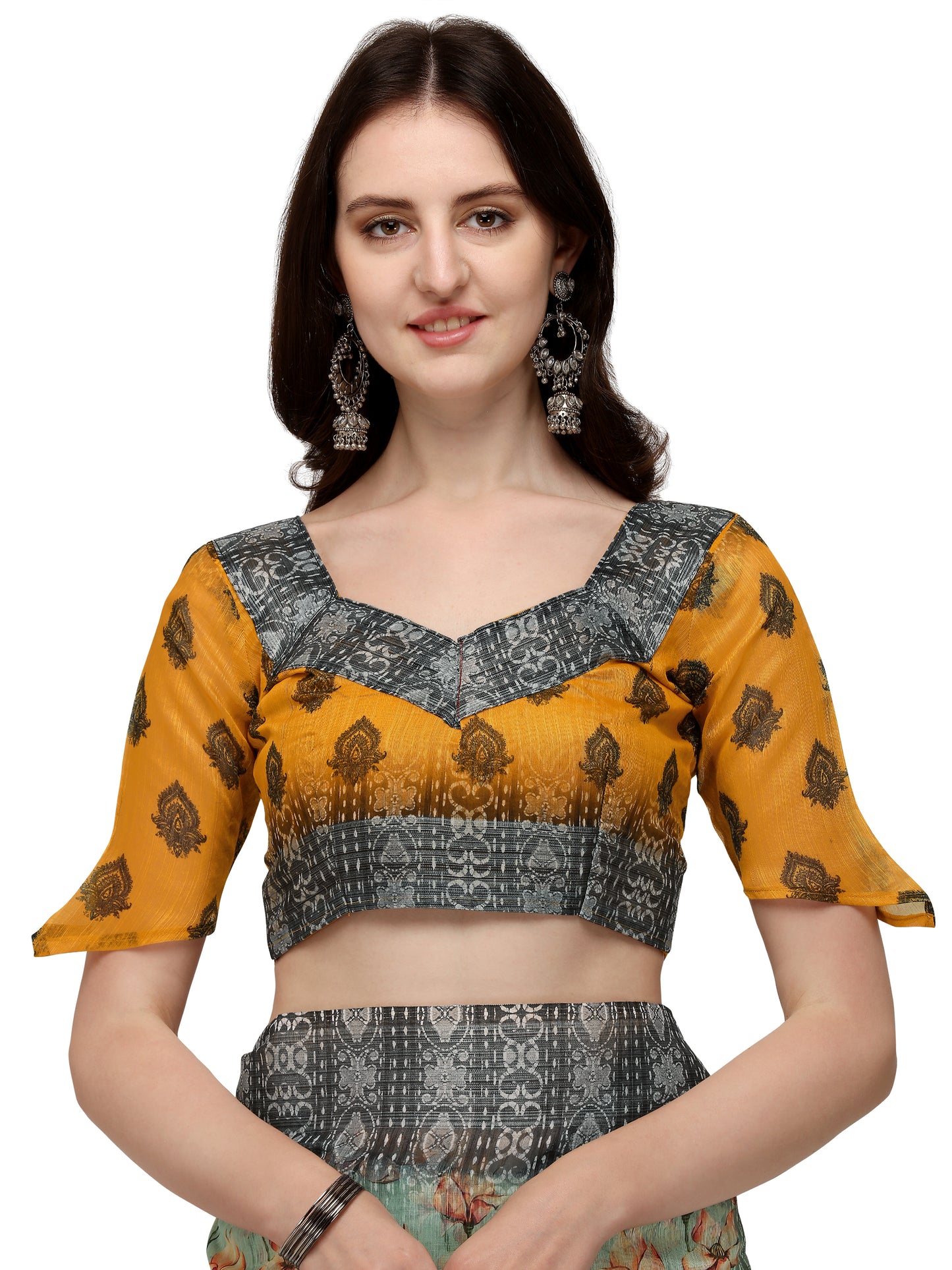 Dhiyona RV Women's Linen Blend Floral Printed Exclusive Saree With Blouse ( KVD1490 )