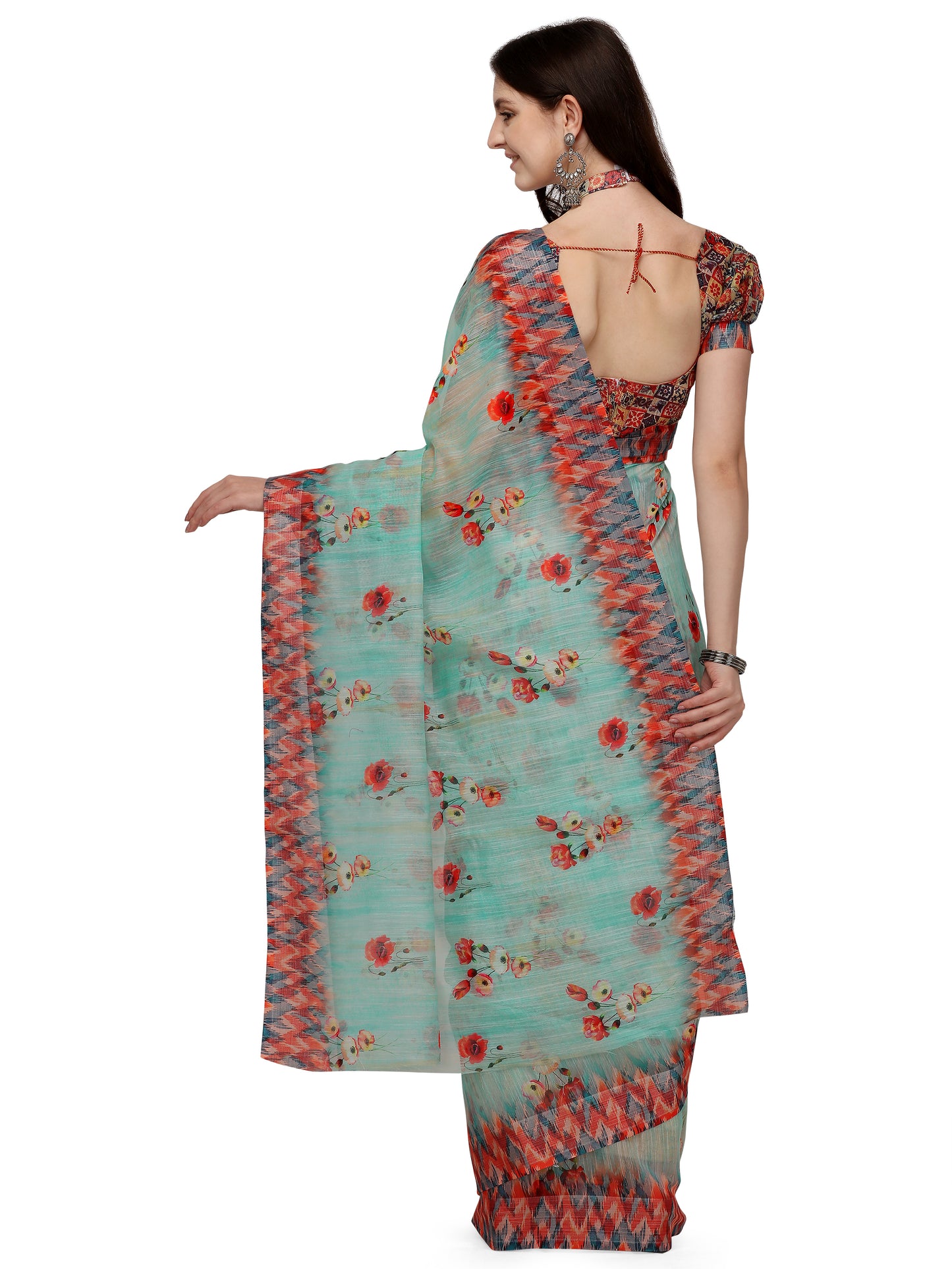 Dhiyona RV Women's Linen Blend Floral Printed Exclusive Saree With Blouse ( KVD1493 )