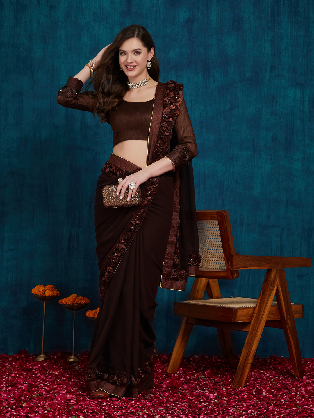 Dhiyona RV Women's Designer Ribbon Work Georgette Saree with Blouse ( KVD15 )