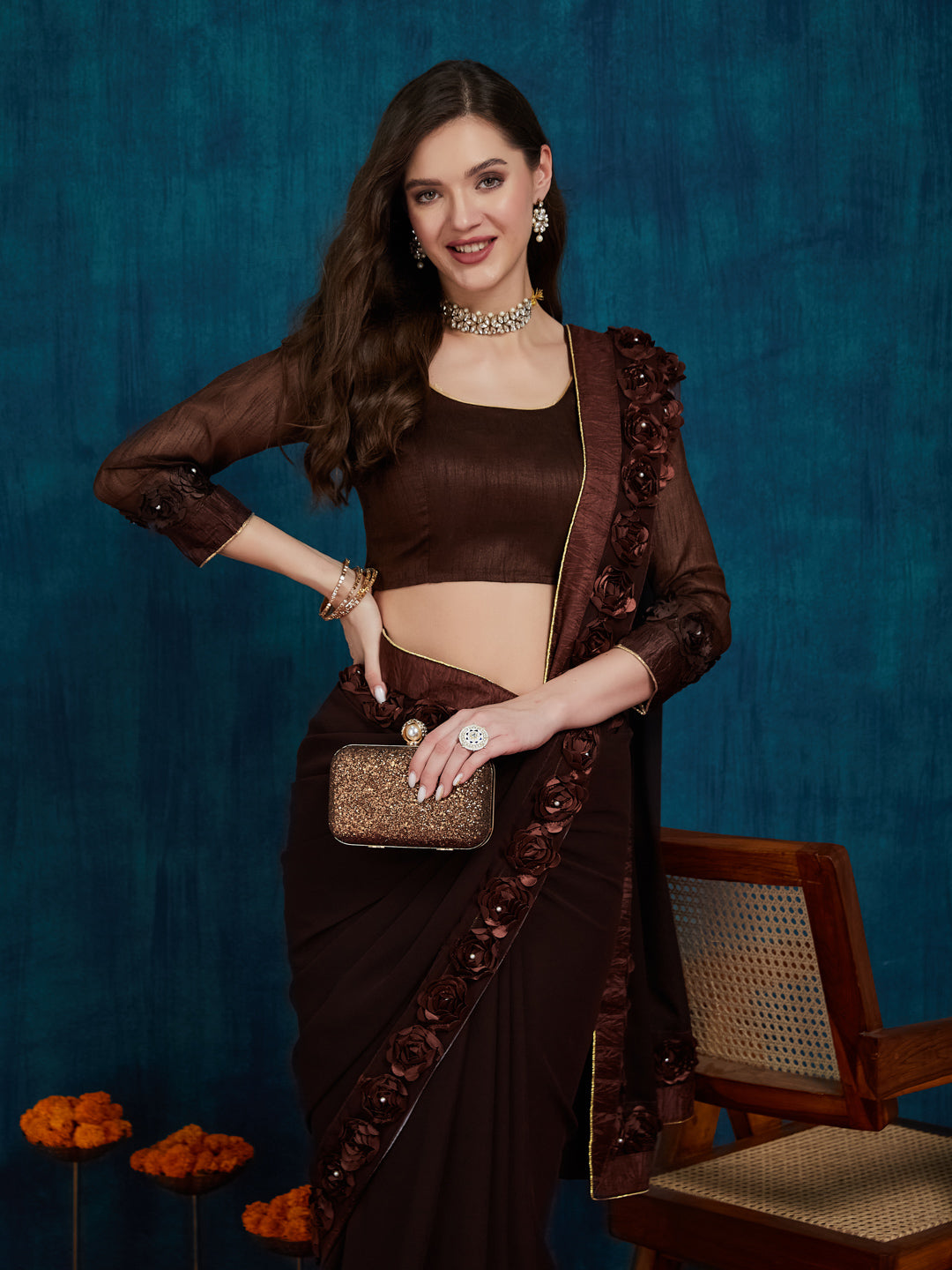 Dhiyona RV Women's Designer Ribbon Work Georgette Saree with Blouse ( KVD15 )