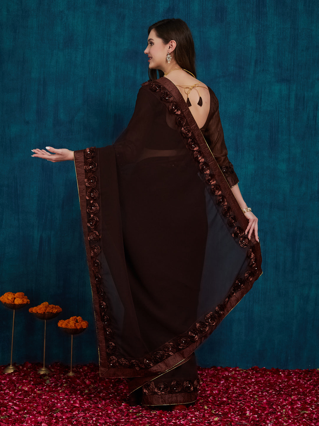 Dhiyona RV Women's Designer Ribbon Work Georgette Saree with Blouse ( KVD15 )