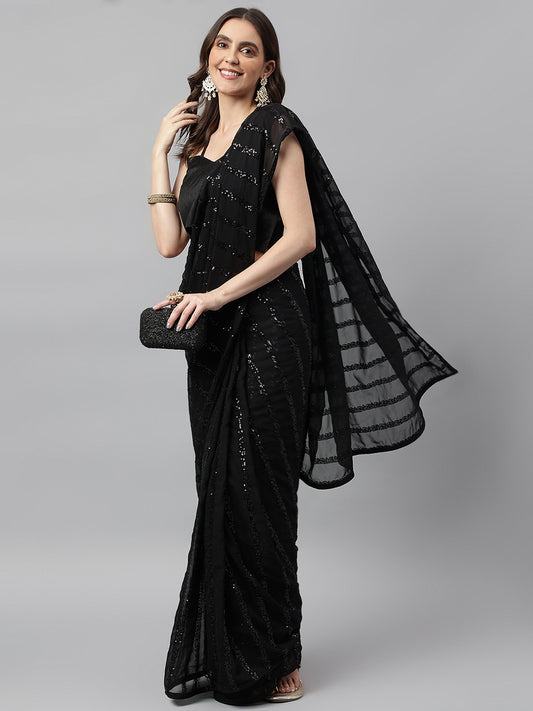 Dhiyona RV Women's Elegant Georgette Sequins Embroidered Saree with Banglori Silk Blouse ( KVD1672 )