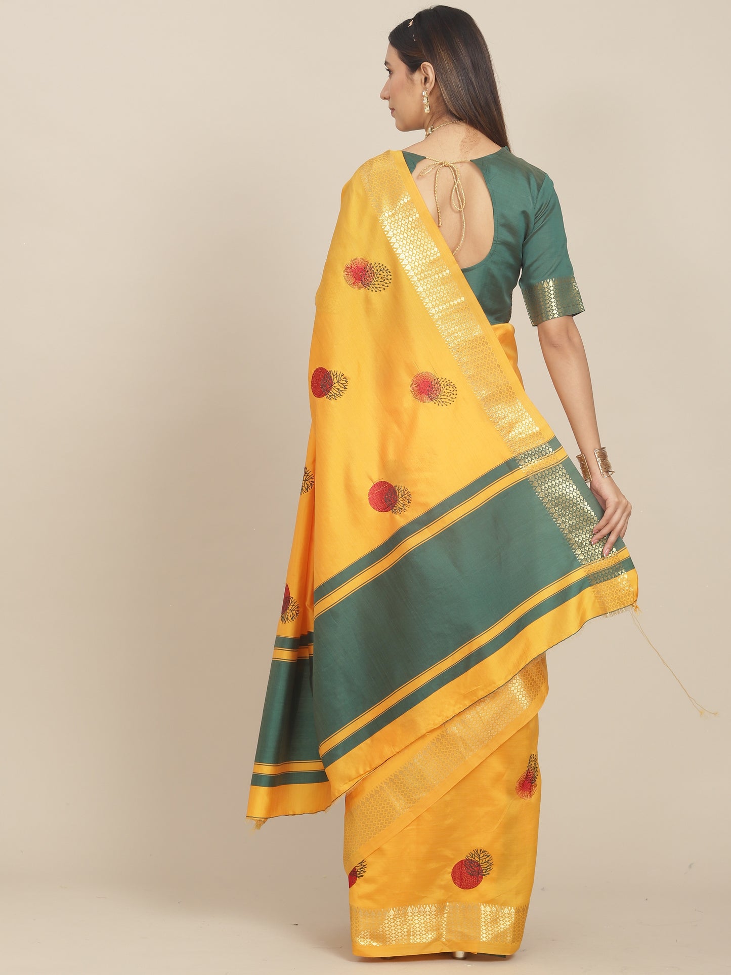 Arriva Fab Women's Elegant Soft Cotton Silk Saree with Zari Weaving & Contrast Pallu With Blouse ( KVD1853 )