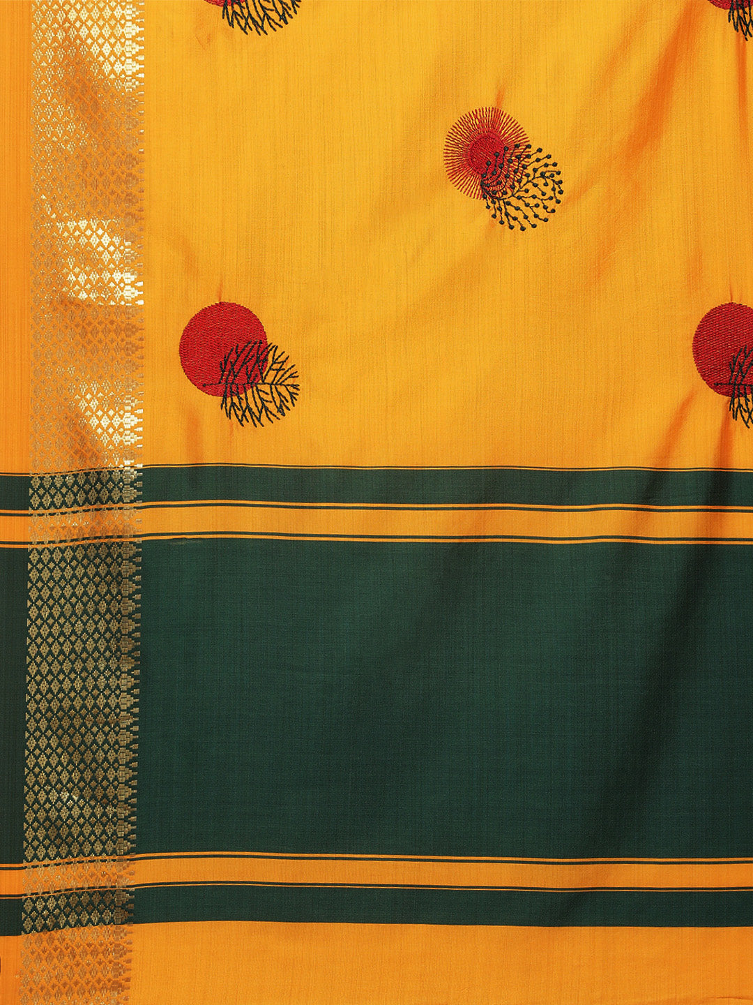 Arriva Fab Women's Elegant Soft Cotton Silk Saree with Zari Weaving & Contrast Pallu With Blouse ( KVD1853 )