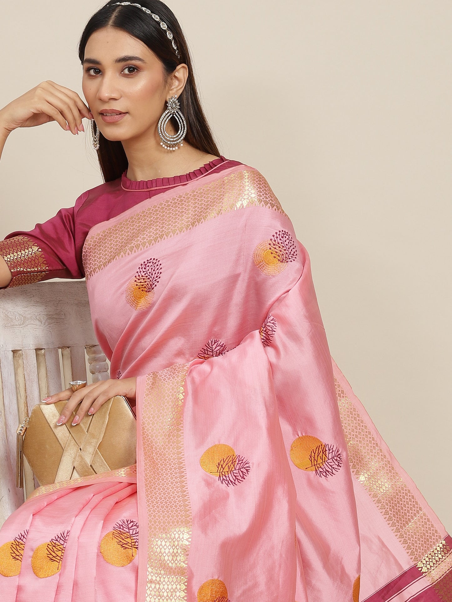 Arriva Fab Women's Elegant Soft Cotton Silk Saree with Zari Weaving & Contrast Pallu With Blouse ( KVD1854 )