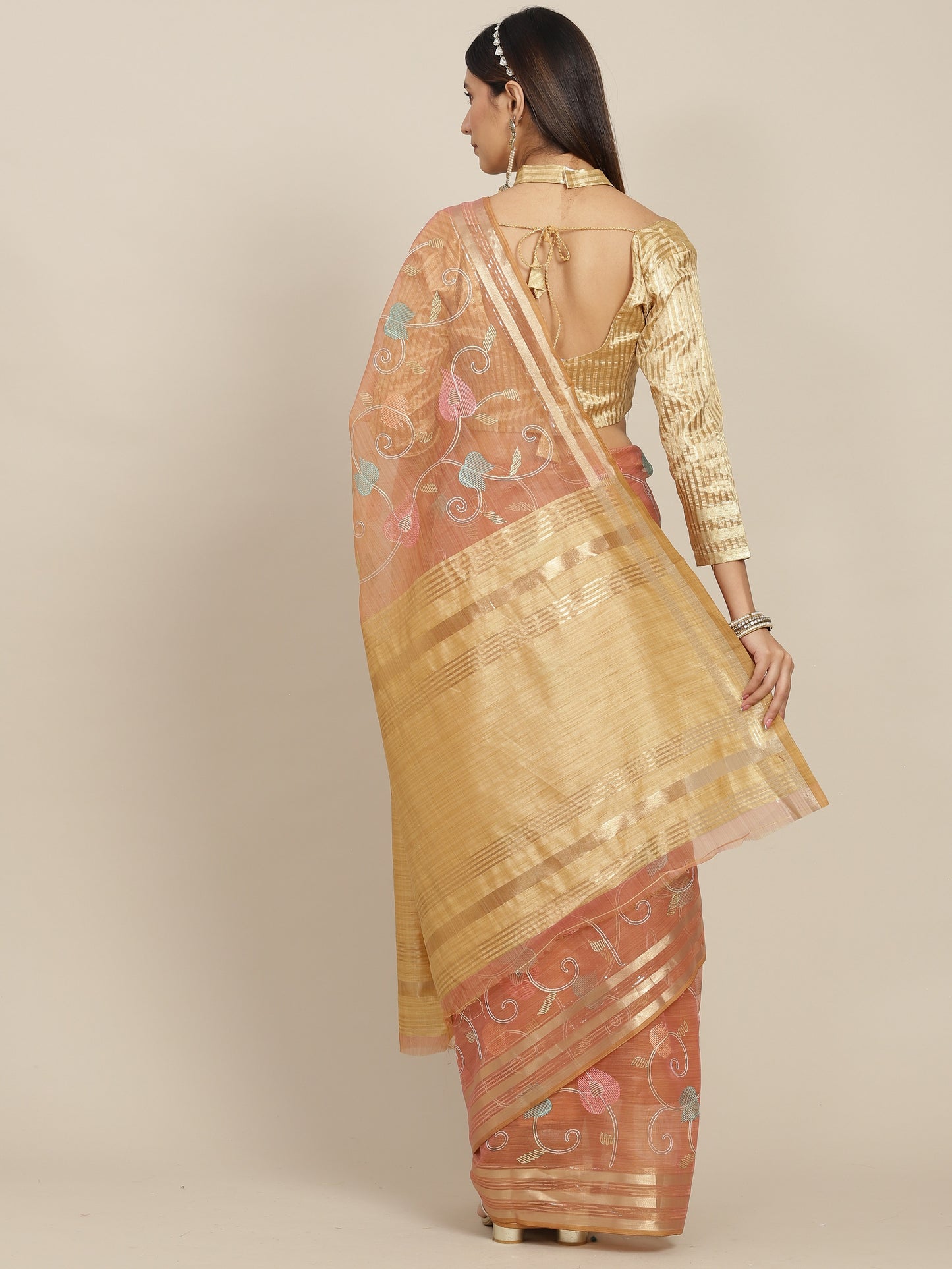 Dhiyona RV Women's Organza Thread Embroidery Weaving Border Attractive Saree ( KVD1861 )