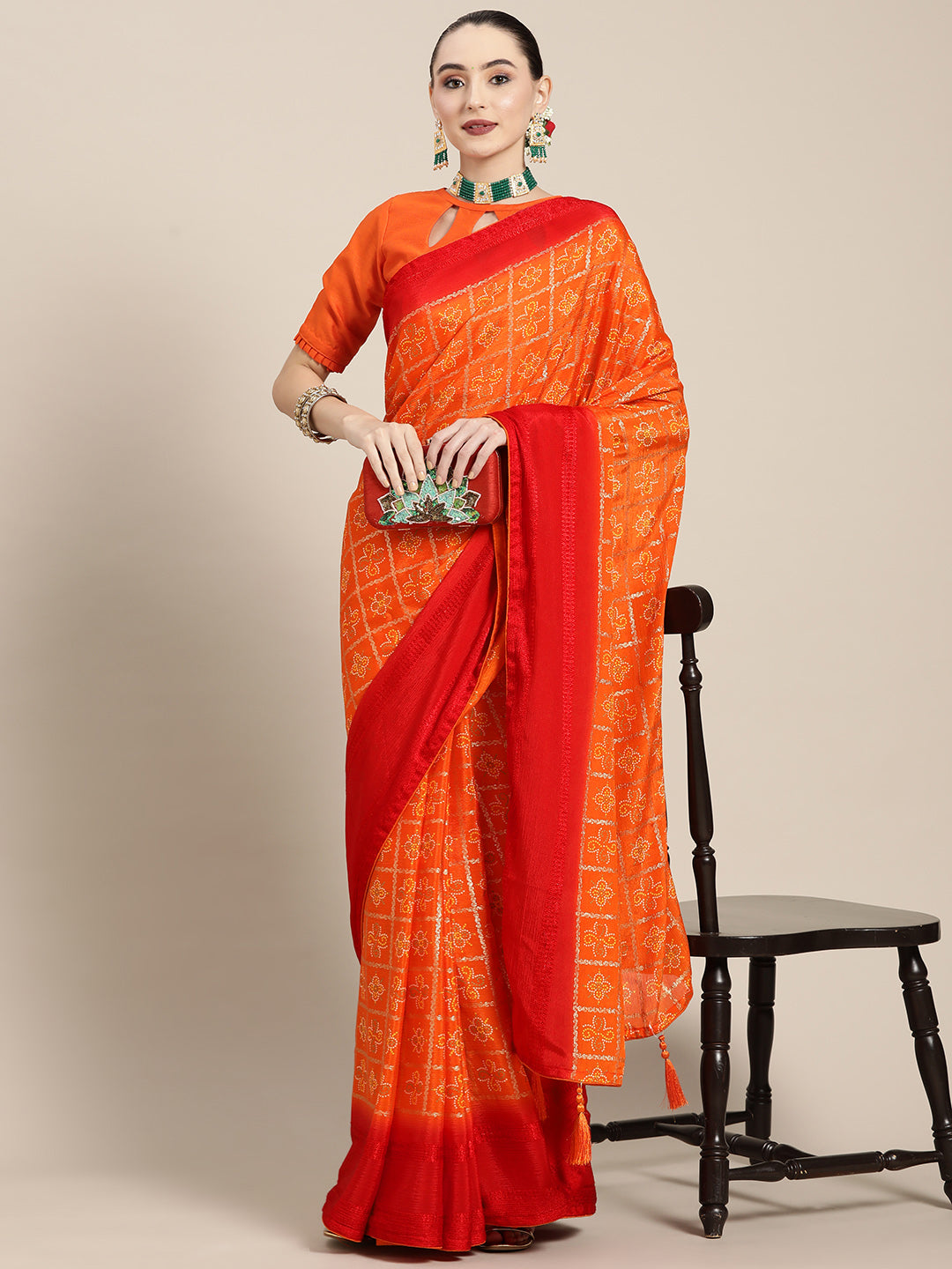 Dhiyona RV Women's Elegant Viscose Georgette Bandhani Saree With Blouse ( KVD1873 )