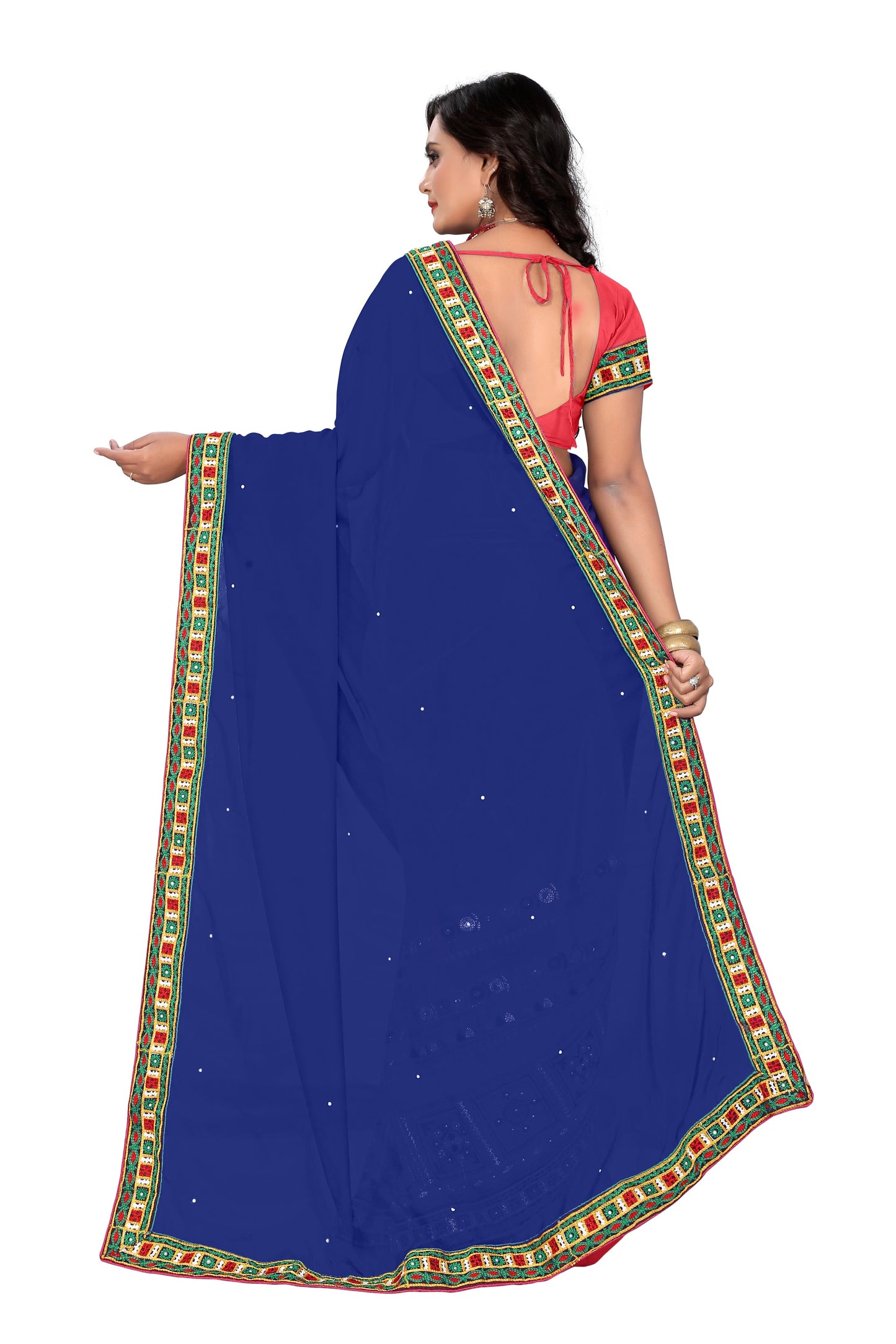 Dhiyona RV Women's Designer Half & Half Georgette Embroidery Work Saree With Blouse ( KVD22 )