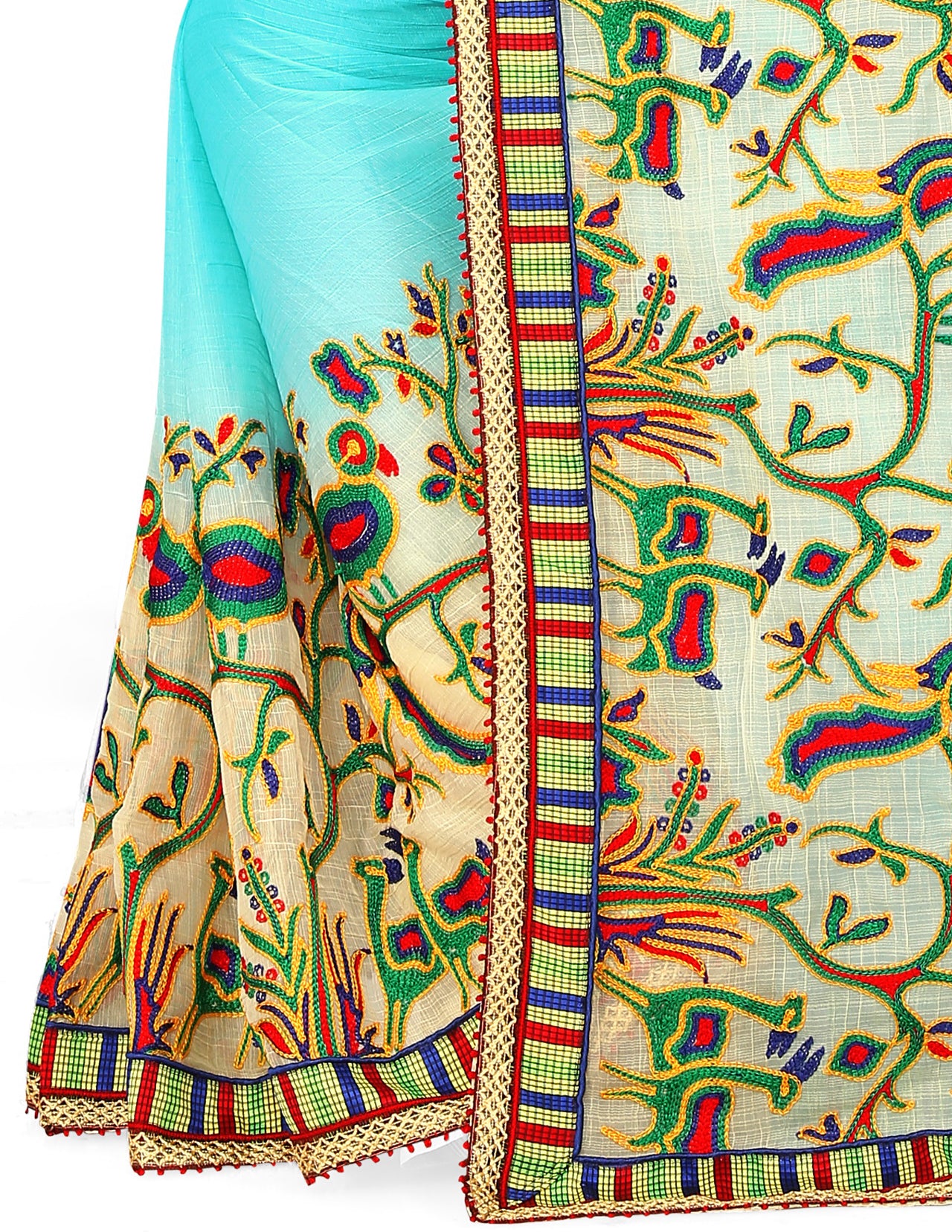 Dhiyona RV Women's Deer Pattern Embroidery Chiffon Saree with Dhupion Blouse ( KVD227 )