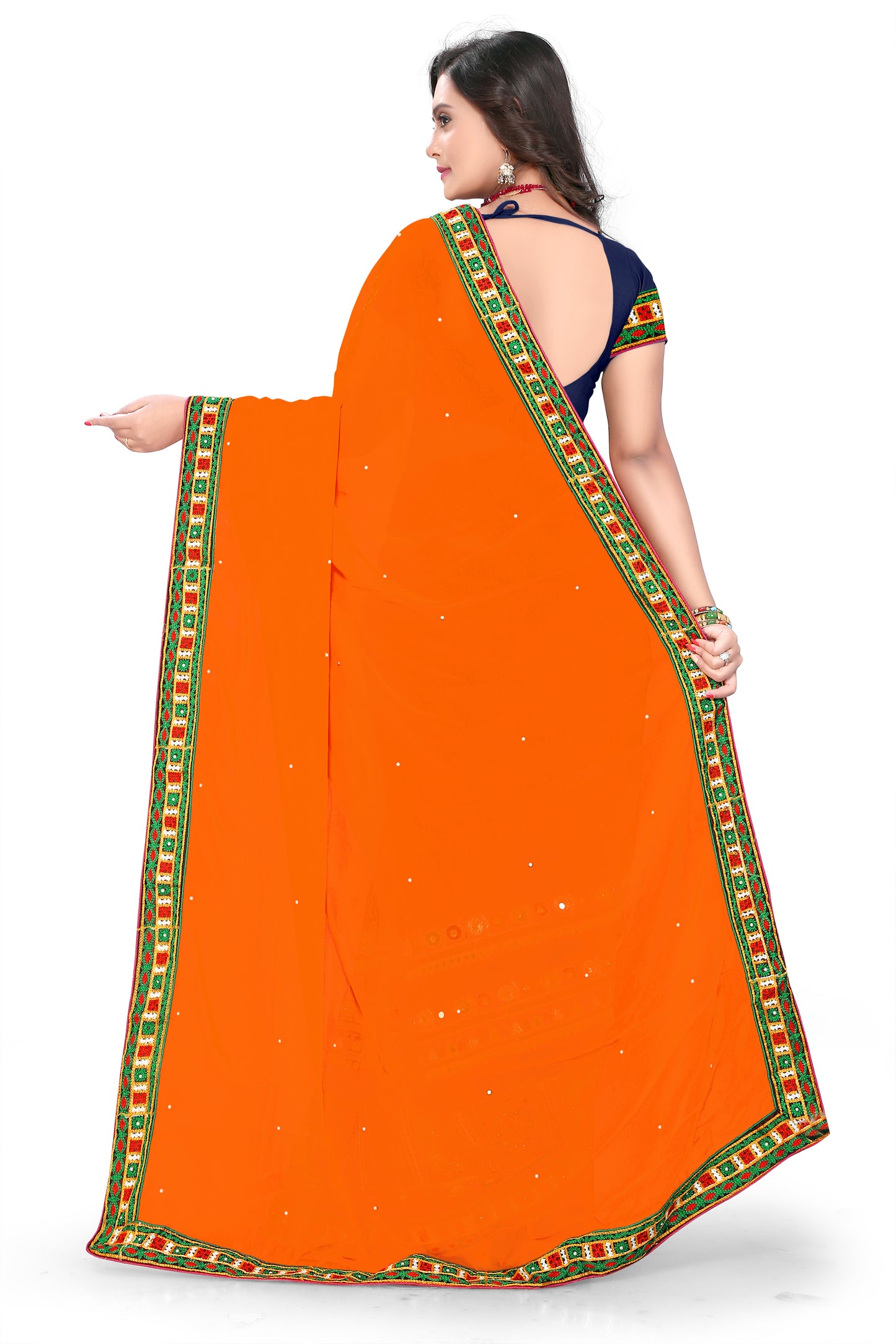 Dhiyona RV Women's Designer Half & Half Georgette Embroidery Work Saree With Blouse ( KVD27 )