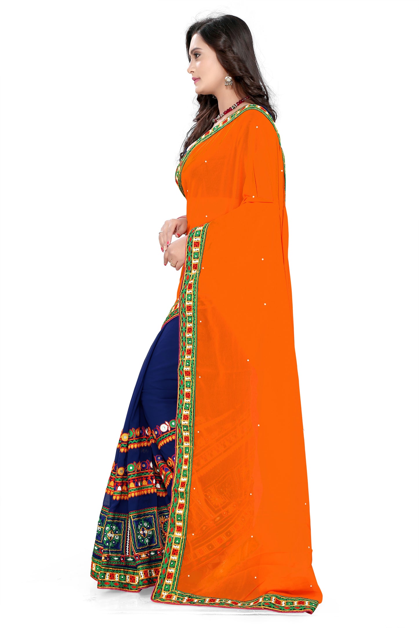 Dhiyona RV Women's Designer Half & Half Georgette Embroidery Work Saree With Blouse ( KVD27 )