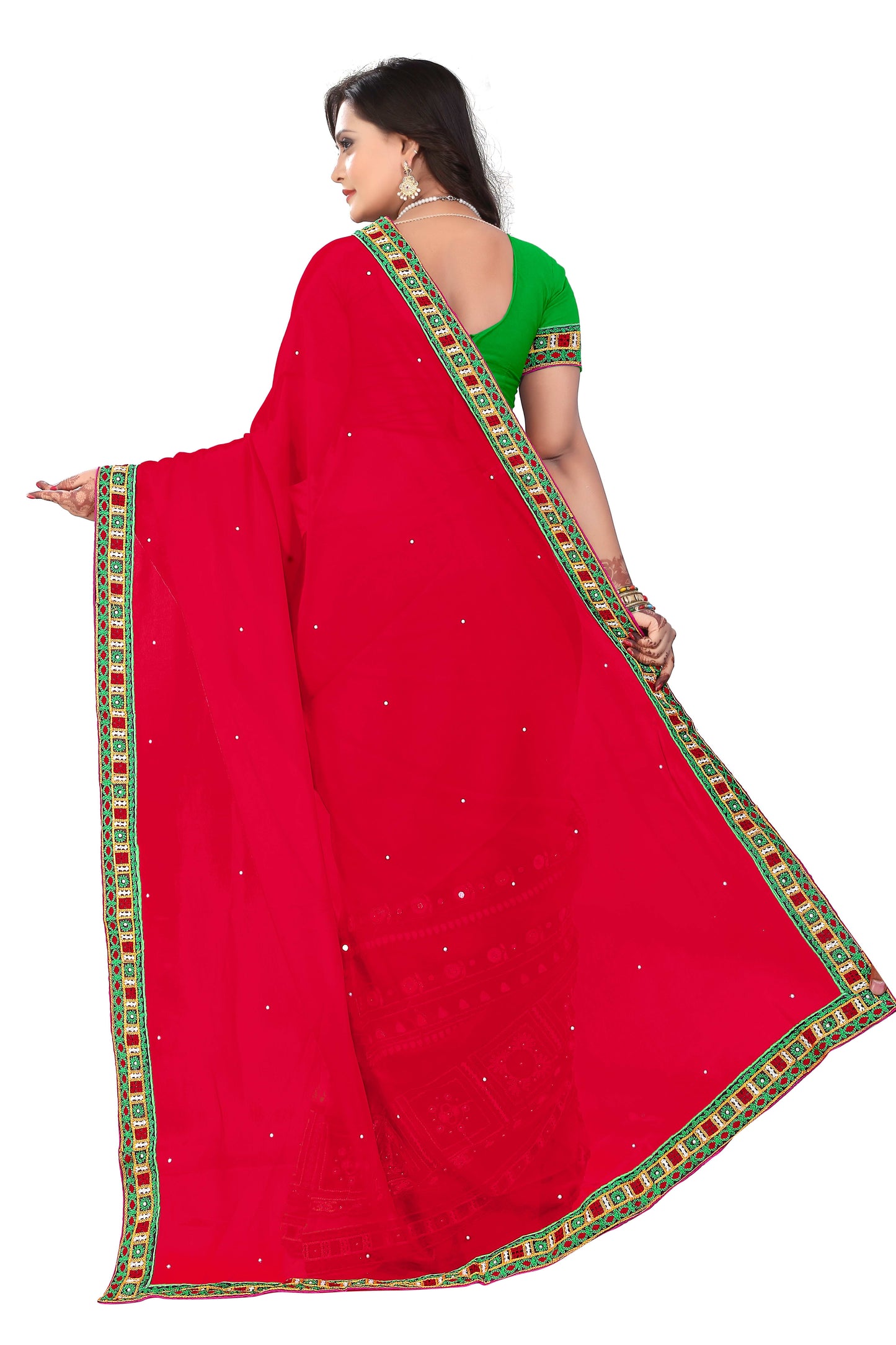 Dhiyona RV Women's Designer Half & Half Georgette Embroidery Work Saree With Blouse ( KVD30 )