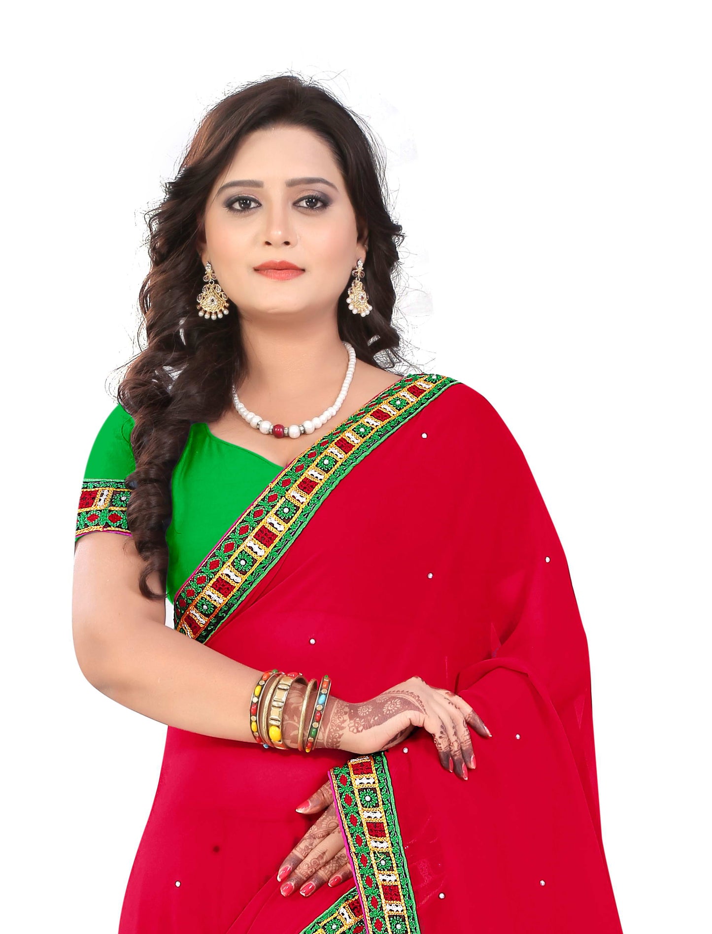 Dhiyona RV Women's Designer Half & Half Georgette Embroidery Work Saree With Blouse ( KVD30 )