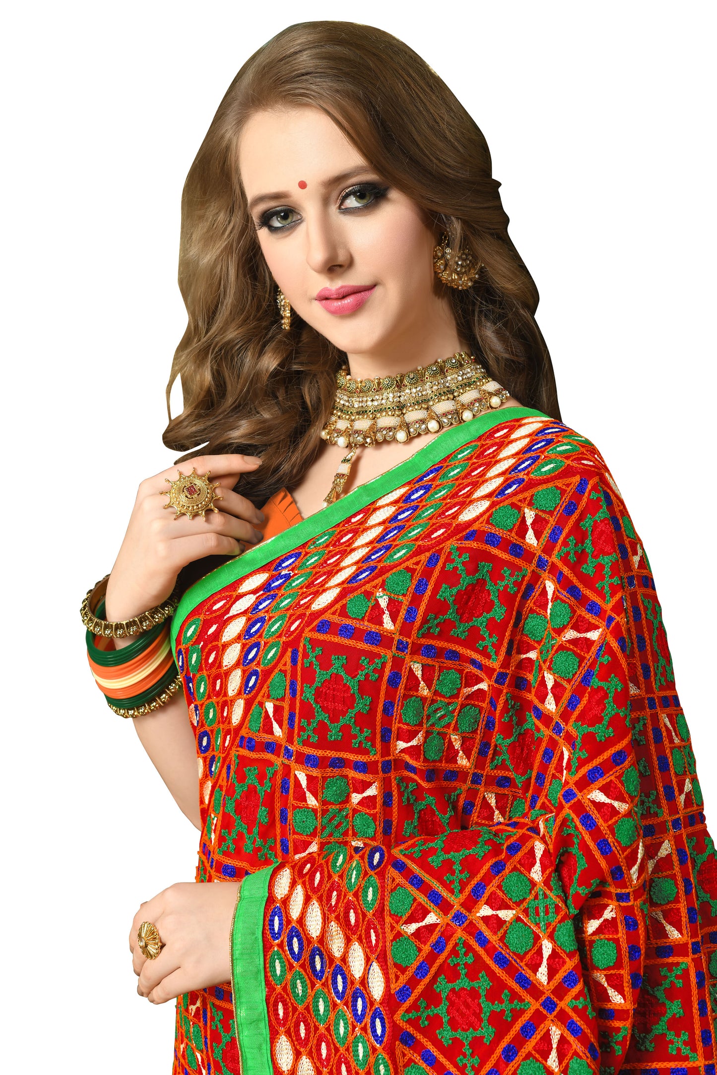 Dhiyona RV Women's Elegant Heavy Embroidred Pallu Georgette Saree with Unstitched Blouse ( KVD303 )