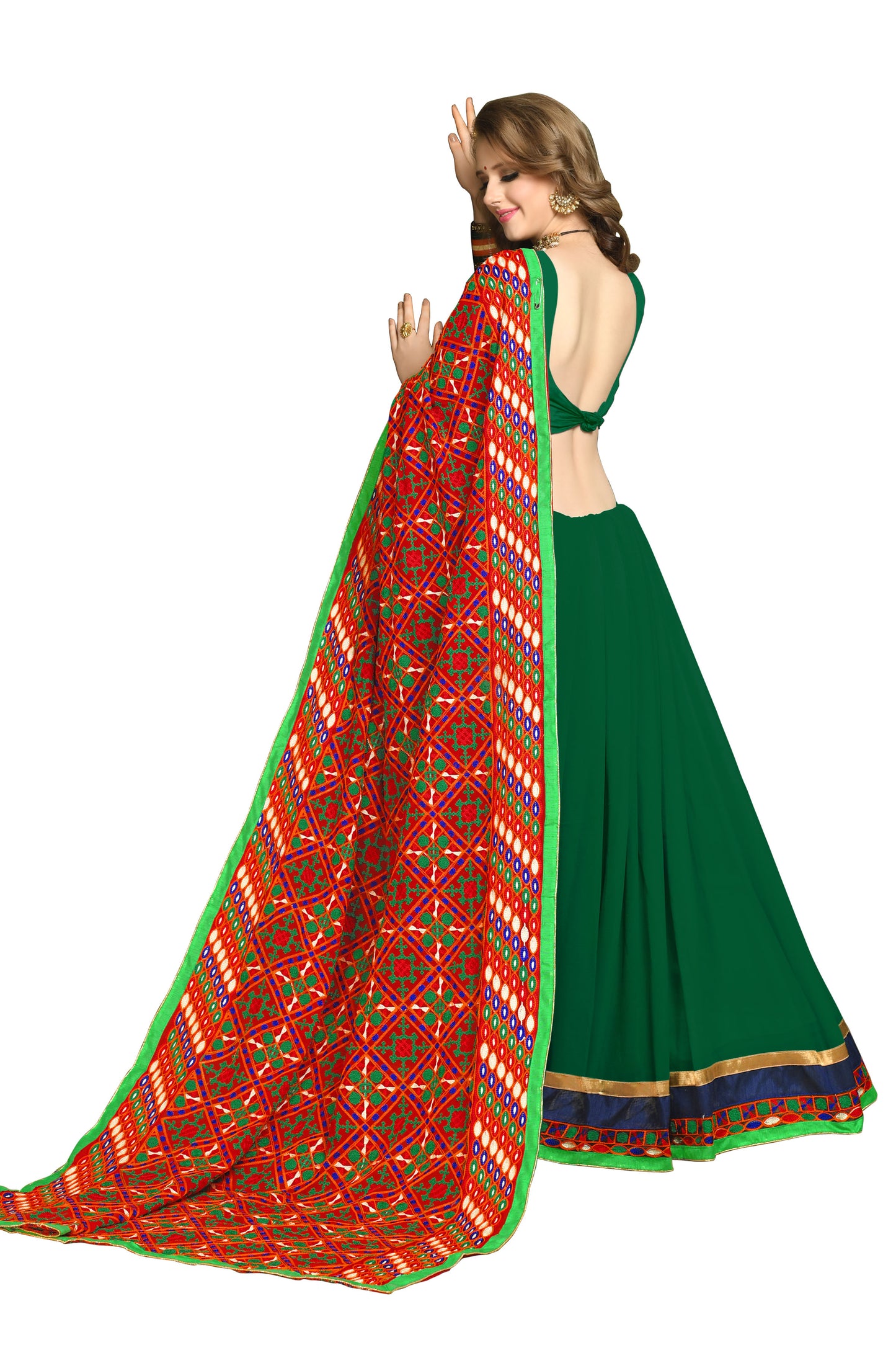 Dhiyona RV Women's Elegant Heavy Embroidred Pallu Georgette Saree with Unstitched Blouse ( KVD304 )
