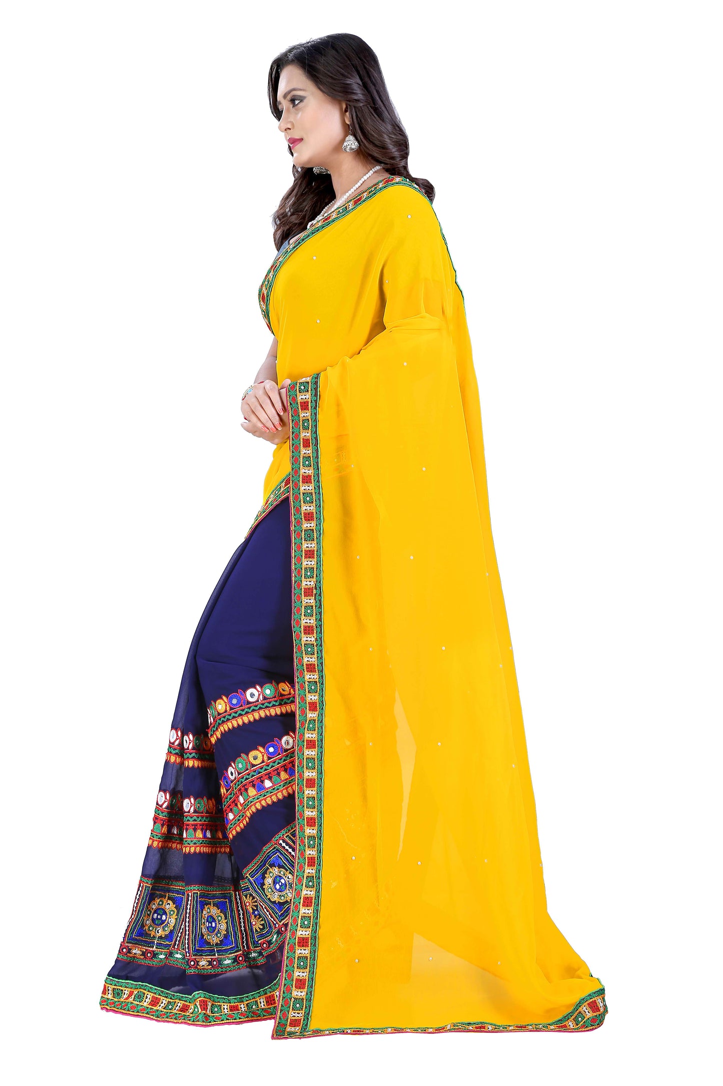 Dhiyona RV Women's Designer Half & Half Georgette Embroidery Work Saree With Blouse ( KVD31 )