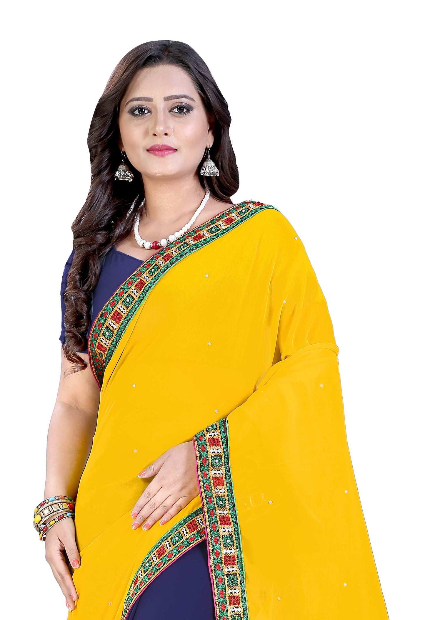 Dhiyona RV Women's Designer Half & Half Georgette Embroidery Work Saree With Blouse ( KVD31 )