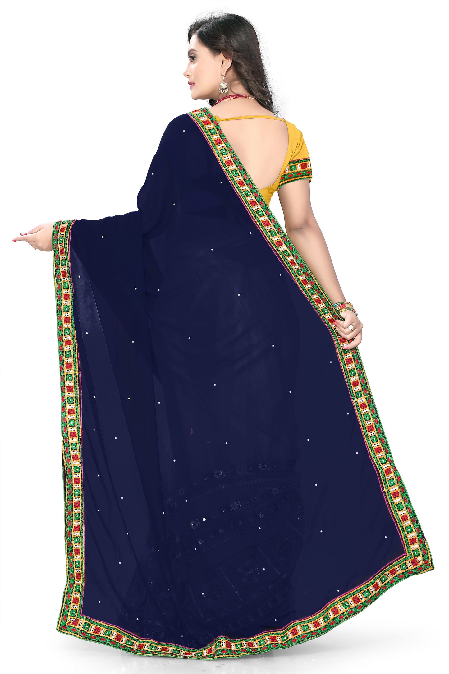 Dhiyona RV Women's Designer Half & Half Georgette Embroidery Work Saree With Blouse ( KVD38 )