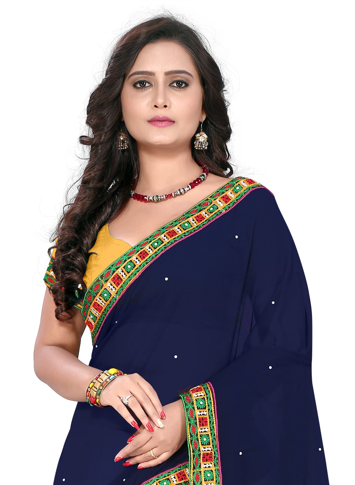 Dhiyona RV Women's Designer Half & Half Georgette Embroidery Work Saree With Blouse ( KVD38 )