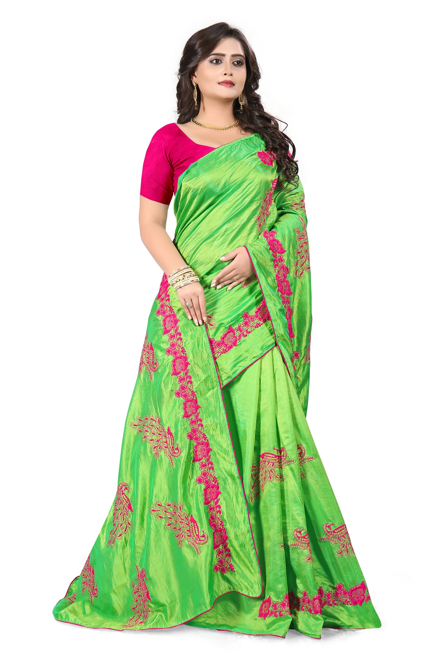 Dhiyona RV Women's Designer Sana Silk Thread Embroidered Saree with Banglori Silk Blouse ( KVD384 )