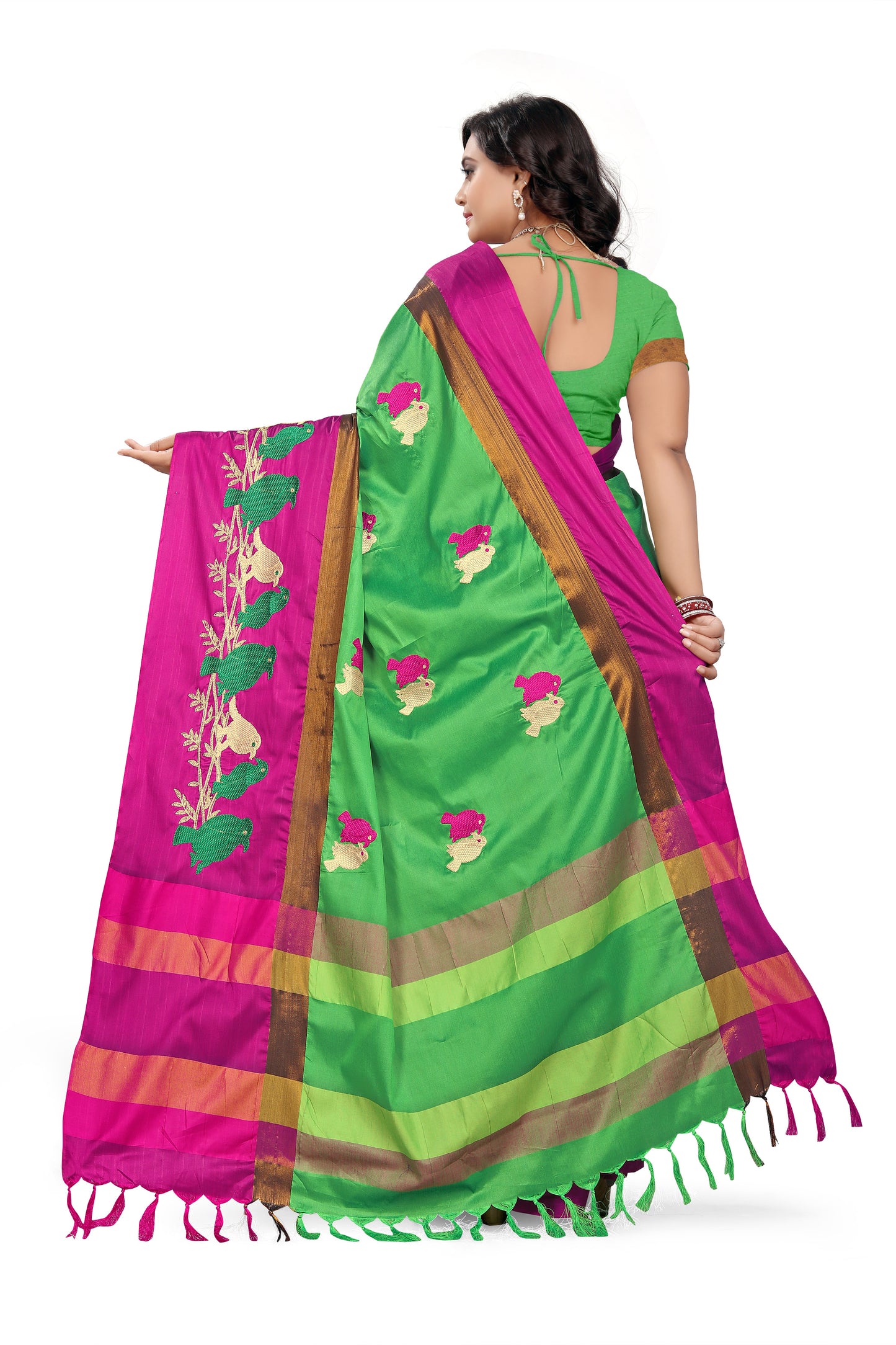 Dhiyona RV Women's Designer Traditional Embroidered Cotton Silk Saree With Blouse ( KVD543 )