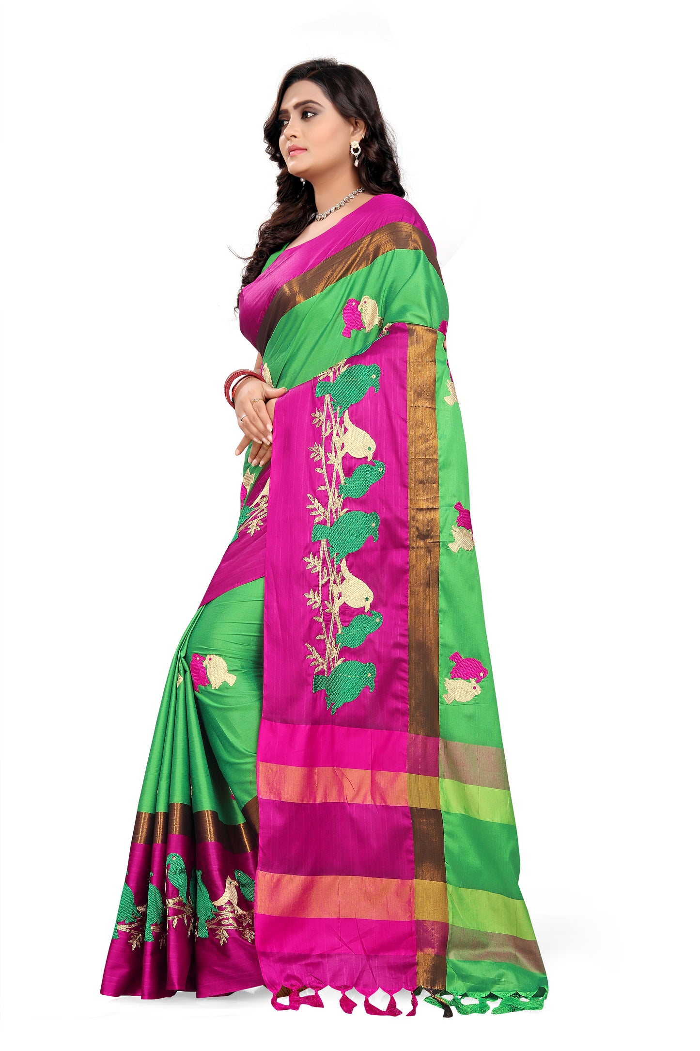 Dhiyona RV Women's Designer Traditional Embroidered Cotton Silk Saree With Blouse ( KVD543 )