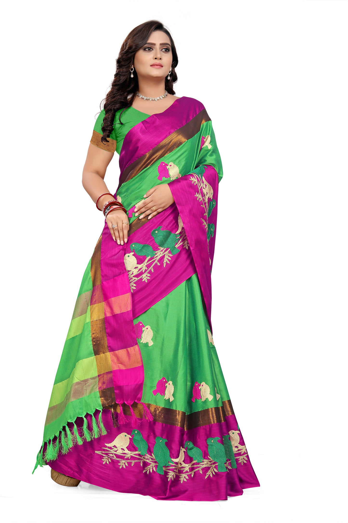 Dhiyona RV Women's Designer Traditional Embroidered Cotton Silk Saree With Blouse ( KVD543 )