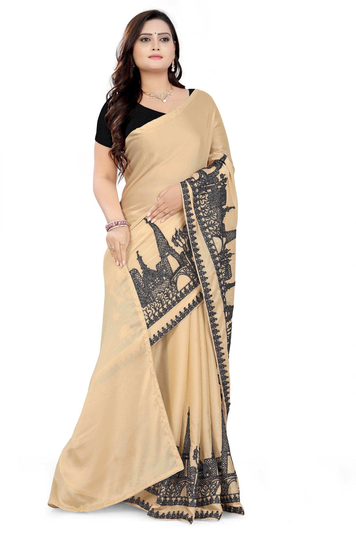 Dhiyona RV Women's Rangoli Georgette With Embroidery Work Party Wear Saree (KVD5616)