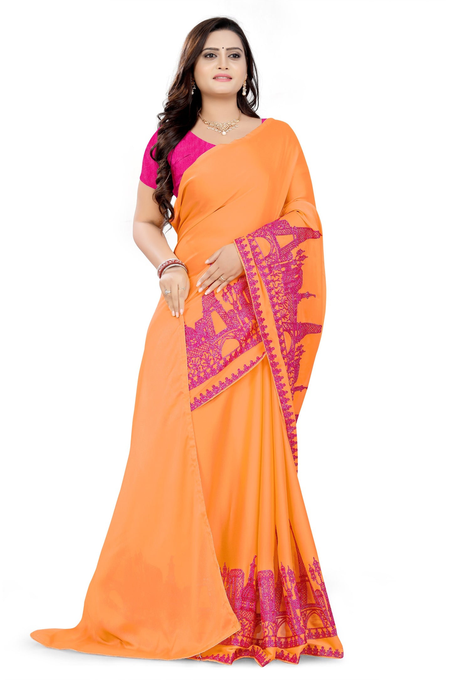 Dhiyona RV Women's Rangoli Georgette With Embroidery Work Party Wear Saree (KVD5619)