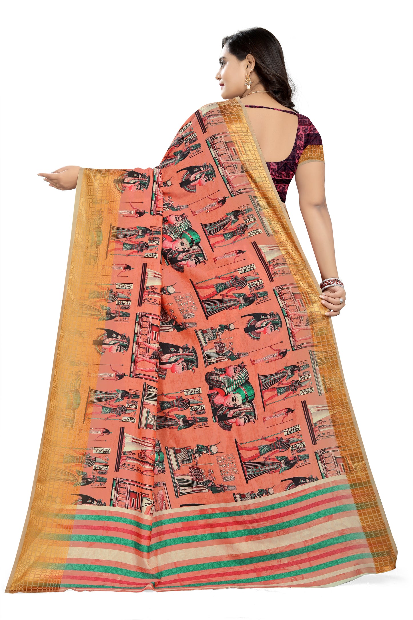 Dhiyona RV Women's Sana Silk Digital Printed With Contrast matching Blouse Saree ( KVD700 )