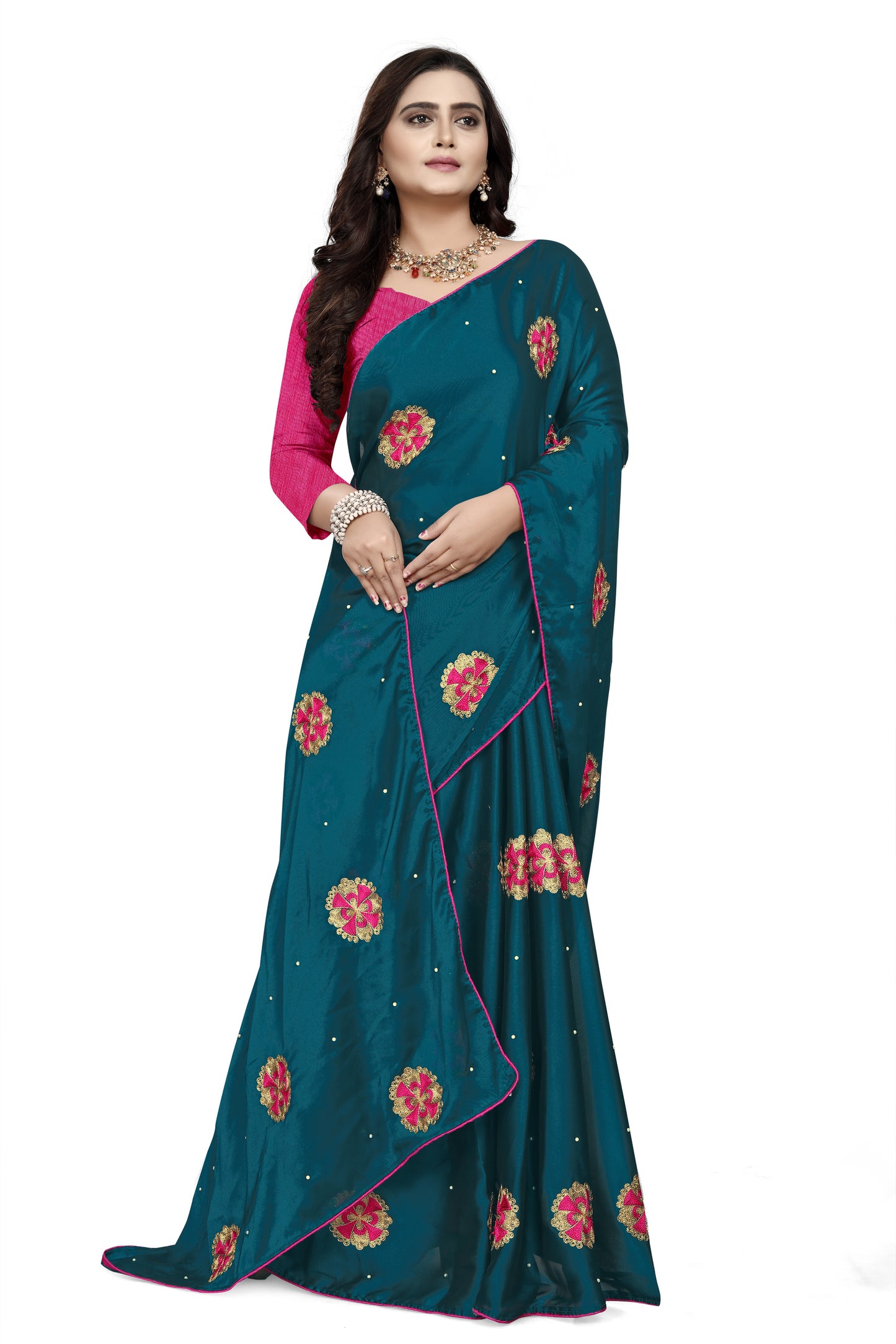 Dhiyona RV Women's Rangoli With Embroidery and Pearl handwork Saree ( KVD752 )