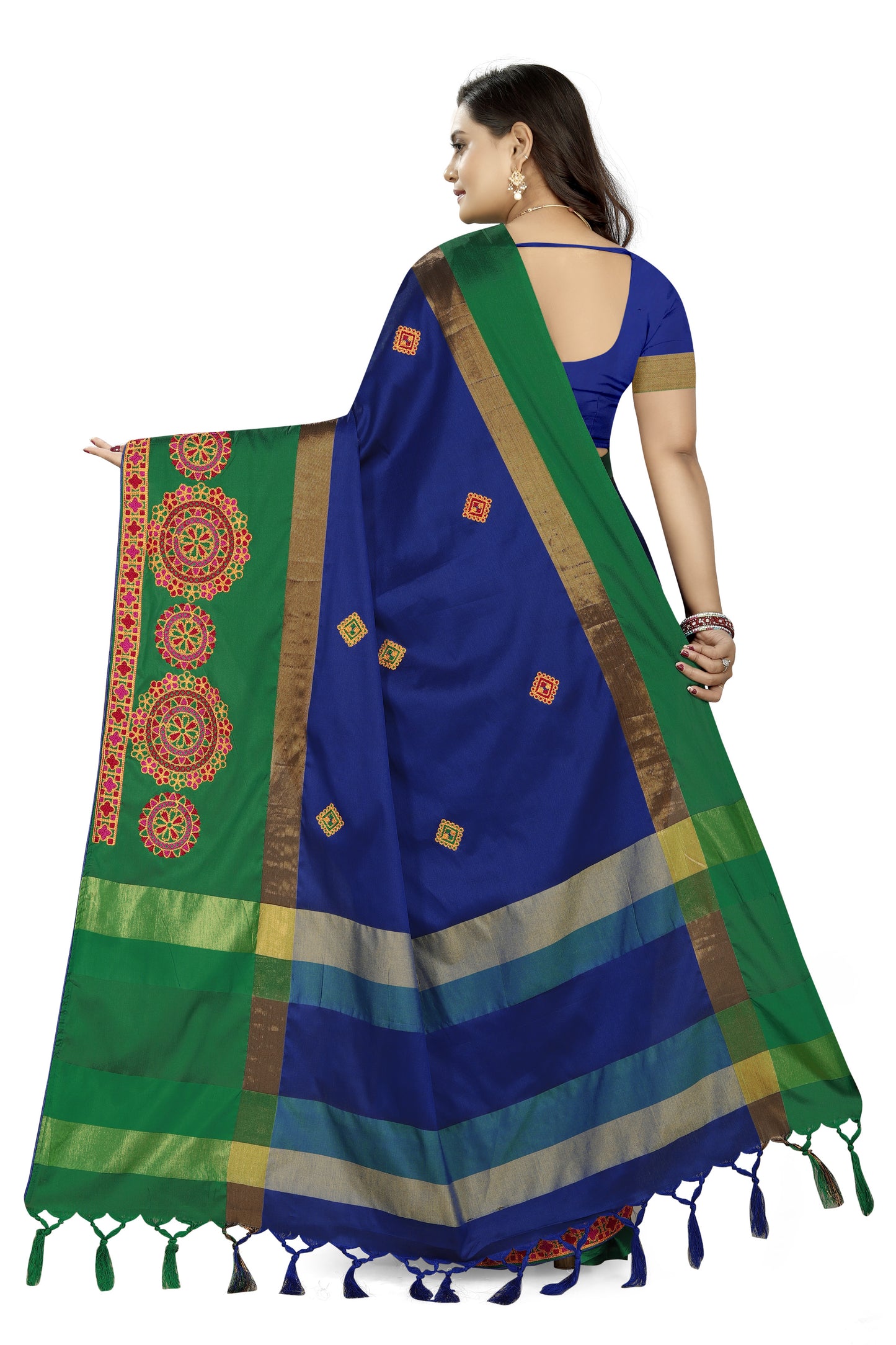 Dhiyona RV Women's Designer Traditional Embroidered Cotton Silk Saree With Blouse ( KVD823 )
