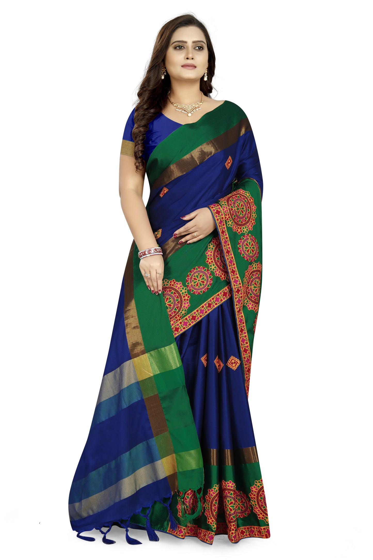 Dhiyona RV Women's Designer Traditional Embroidered Cotton Silk Saree With Blouse ( KVD823 )
