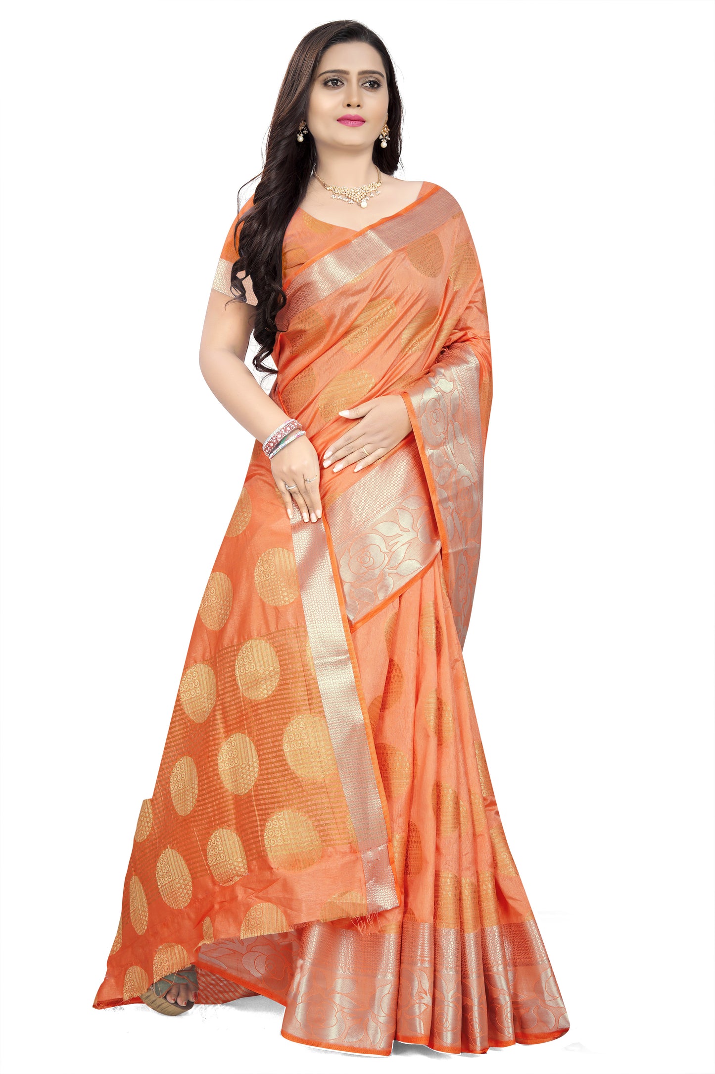 Dhiyona RV Women's Banarasi Silk With Silver and Golden Jacquard Print Saree ( KVD912 )