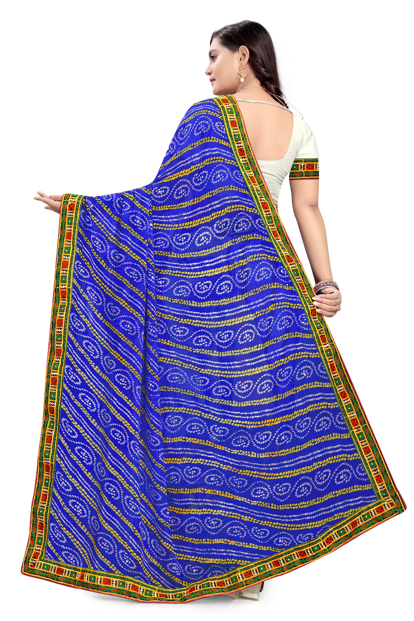 Dhiyona RV Women's Half And Half Bandhani Pallu With Kutchi Embroidered Saree ( KVD930 )