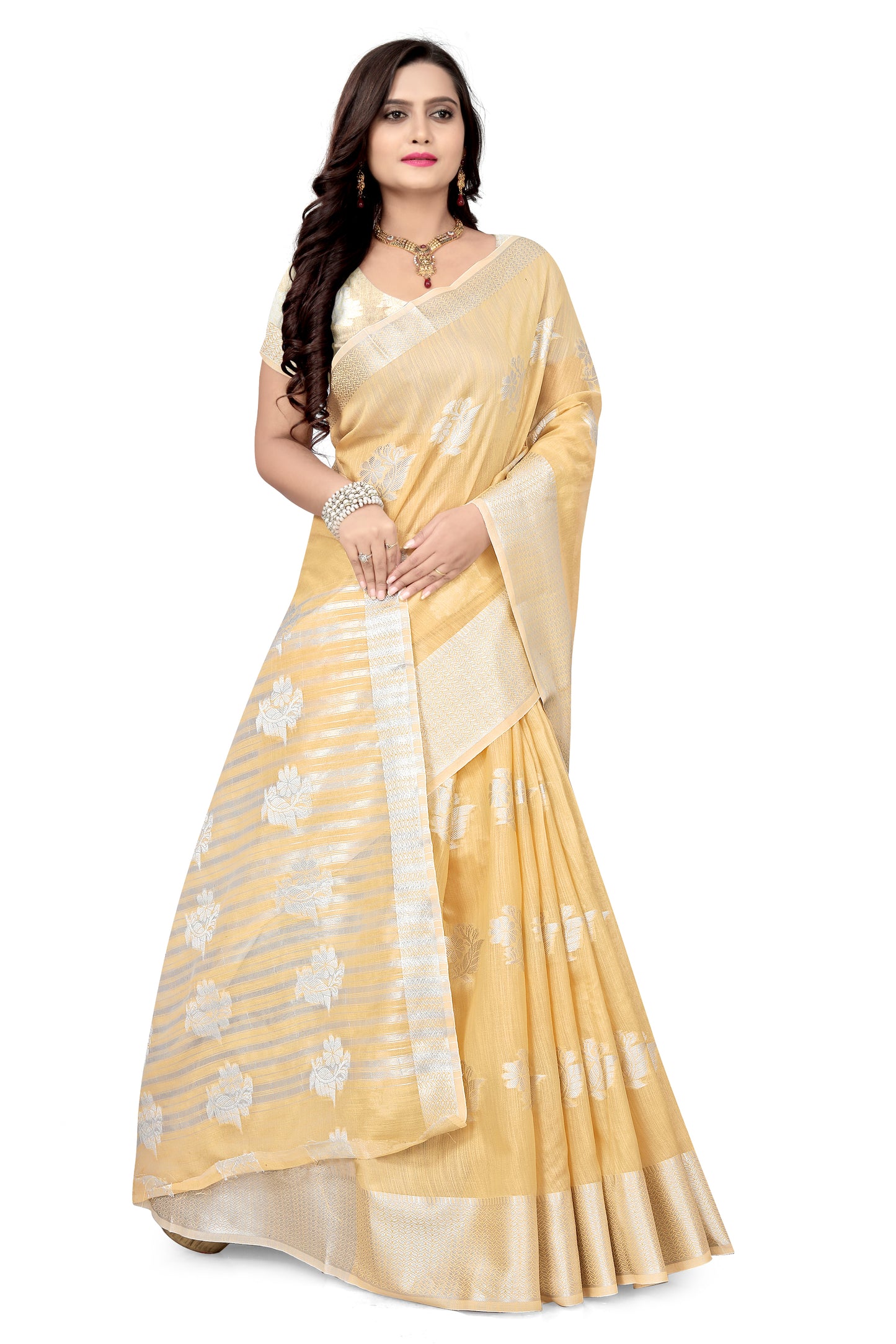 Dhiyona RV Women's Banarasi Cotton Silk With Silver Zari weaving Saree ( KVD976 )