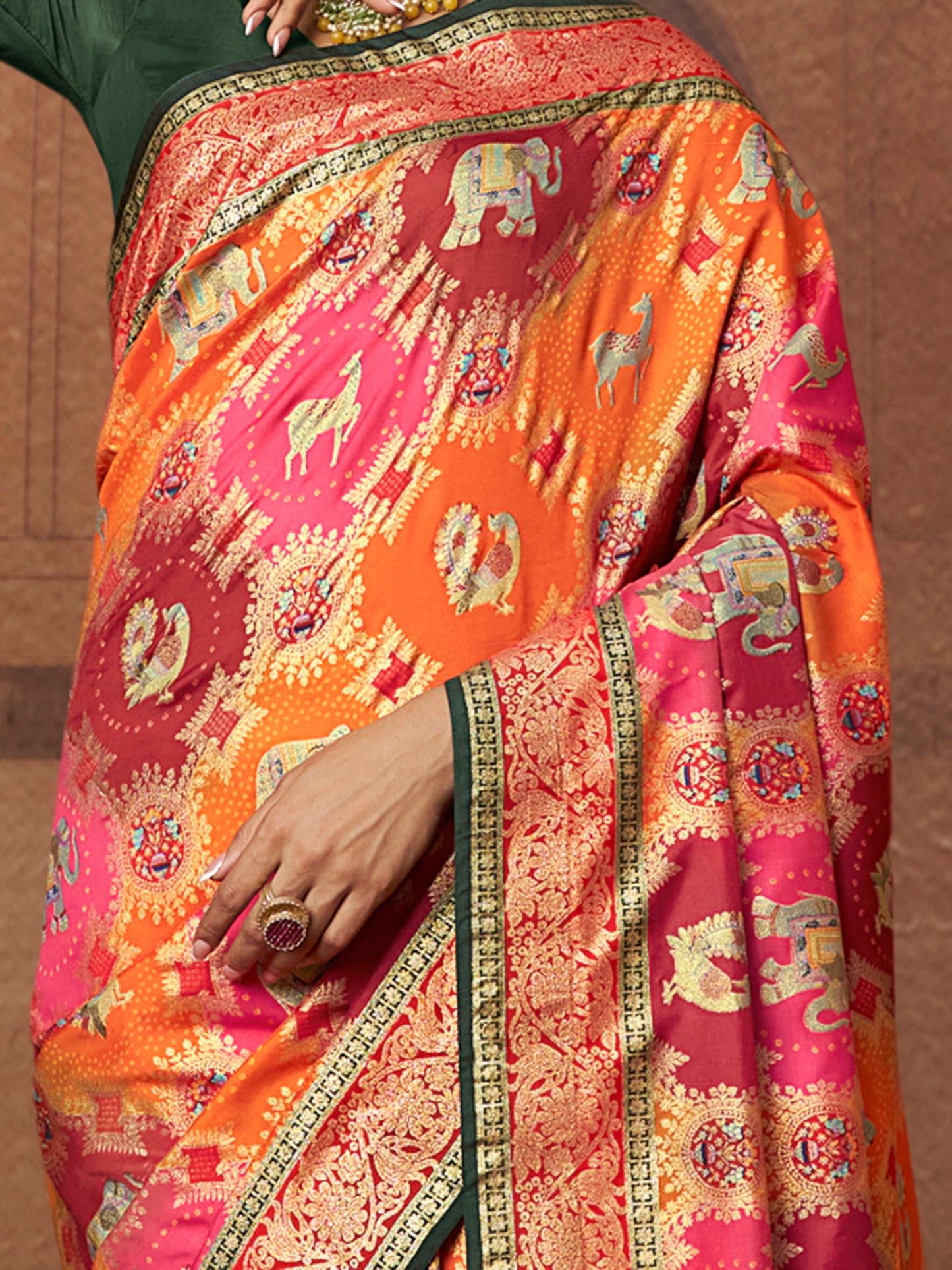 Women's Silk Blend Orange Woven Design Designer Saree With Blouse Piece